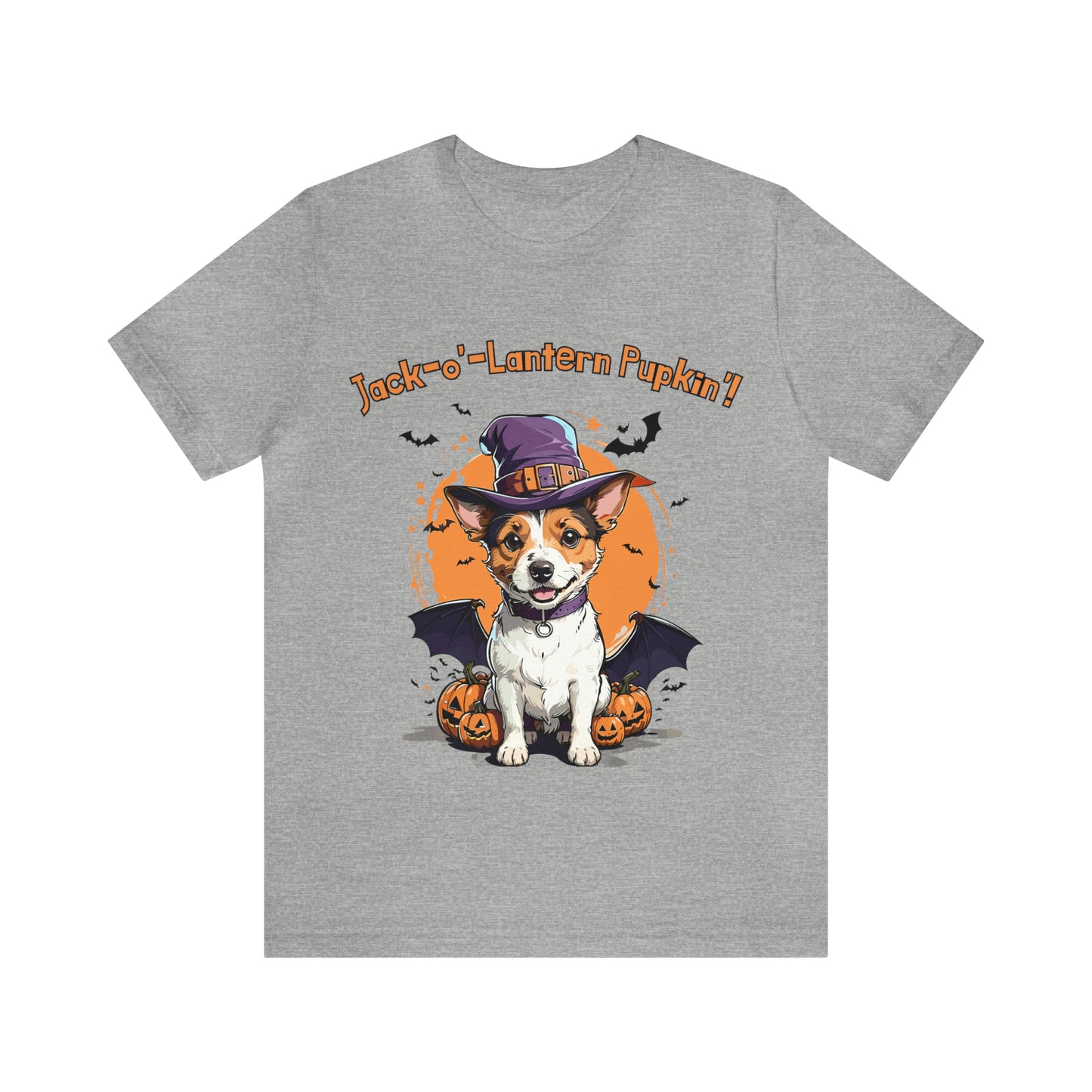 Jack Russell Terrier with Bat Wings: Halloween Pumpkin Pup T-Shirt | Halloween Vibes Tee