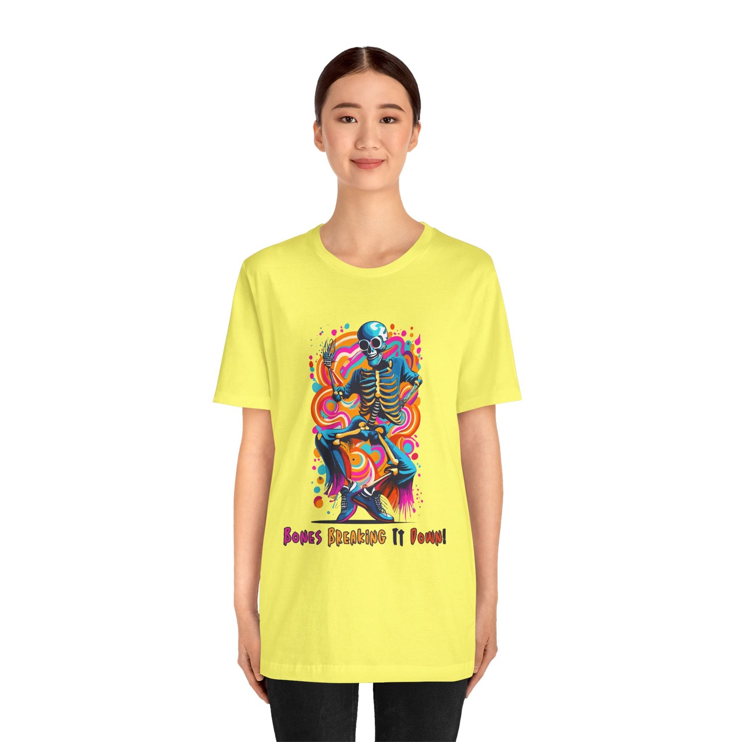 Festive Skeleton Dance: Cubist Abstraction T-Shirt | Halloween Vibes Tee