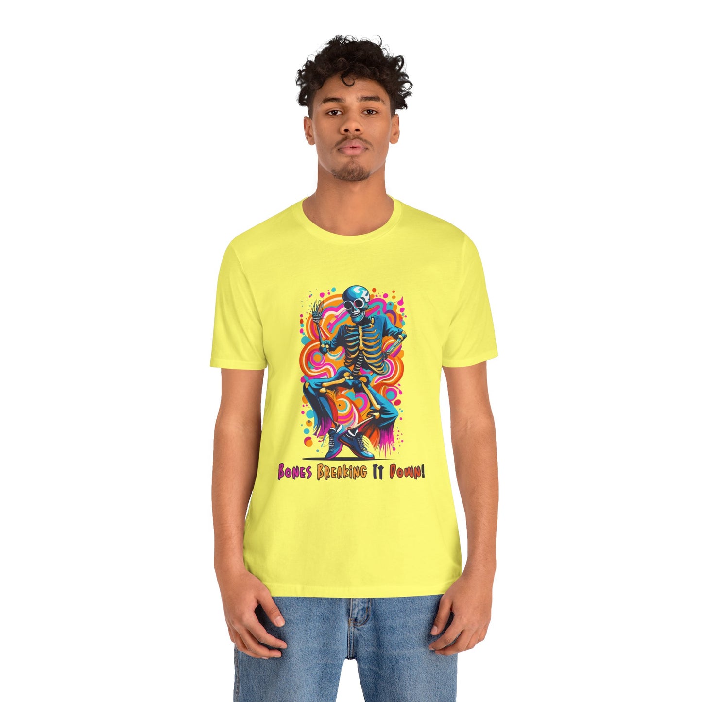 Festive Skeleton Dance: Cubist Abstraction T-Shirt | Halloween Vibes Tee