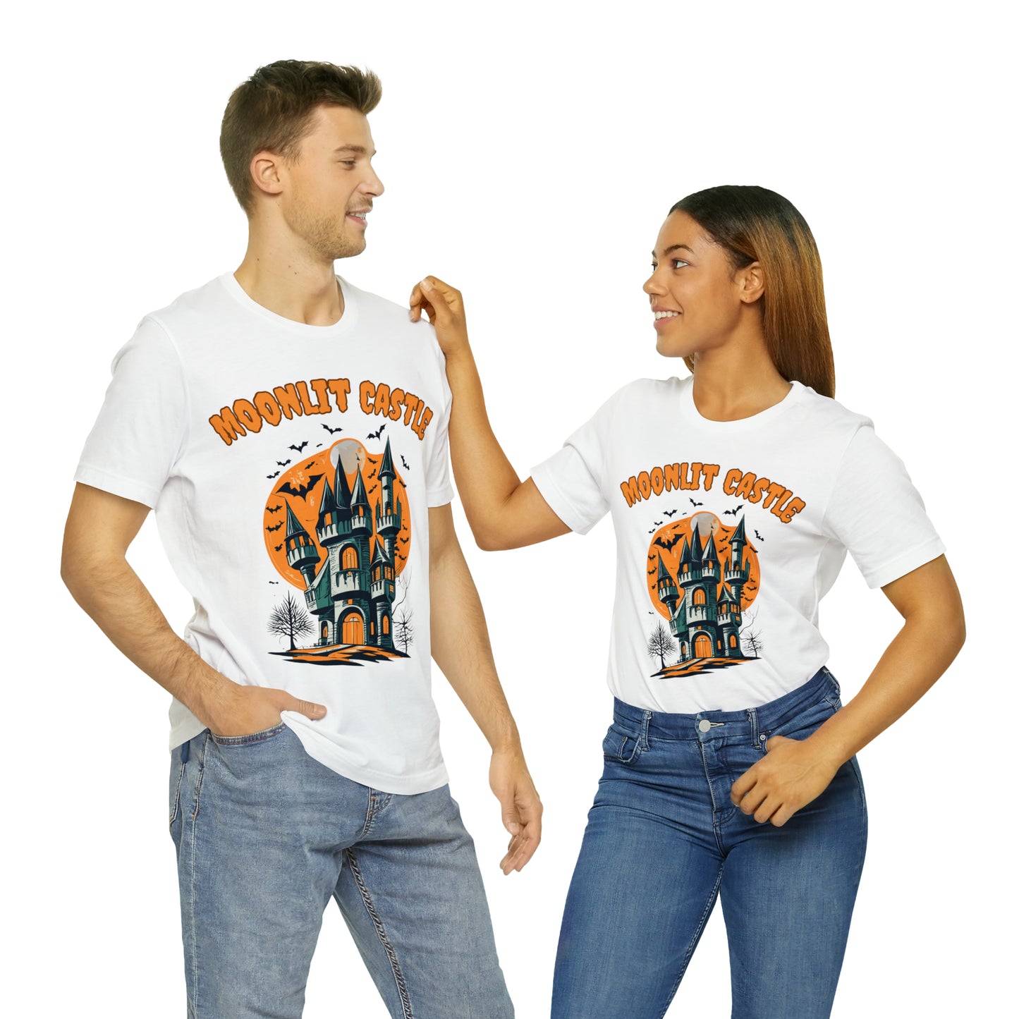 Moonlit Haunted Castle: Eerie Atmosphere T-Shirt | Halloween Vibes Tee