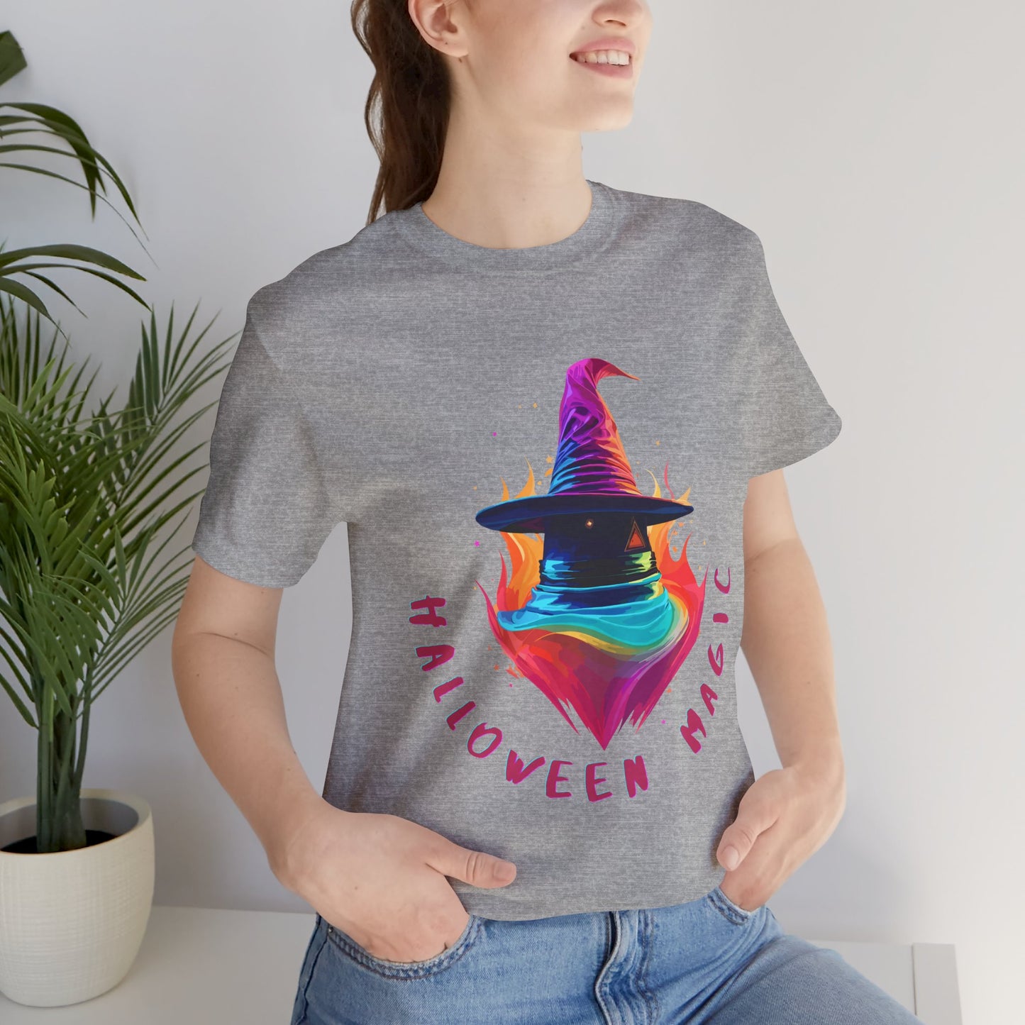 Whimsical Witch's Hat: Pop Art Neon Glow T-Shirt | Halloween Vibes Tee