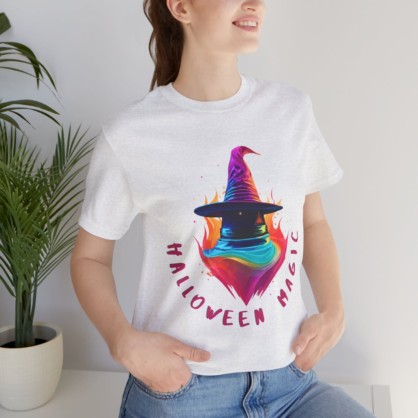 Whimsical Witch's Hat: Pop Art Neon Glow T-Shirt | Halloween Vibes Tee