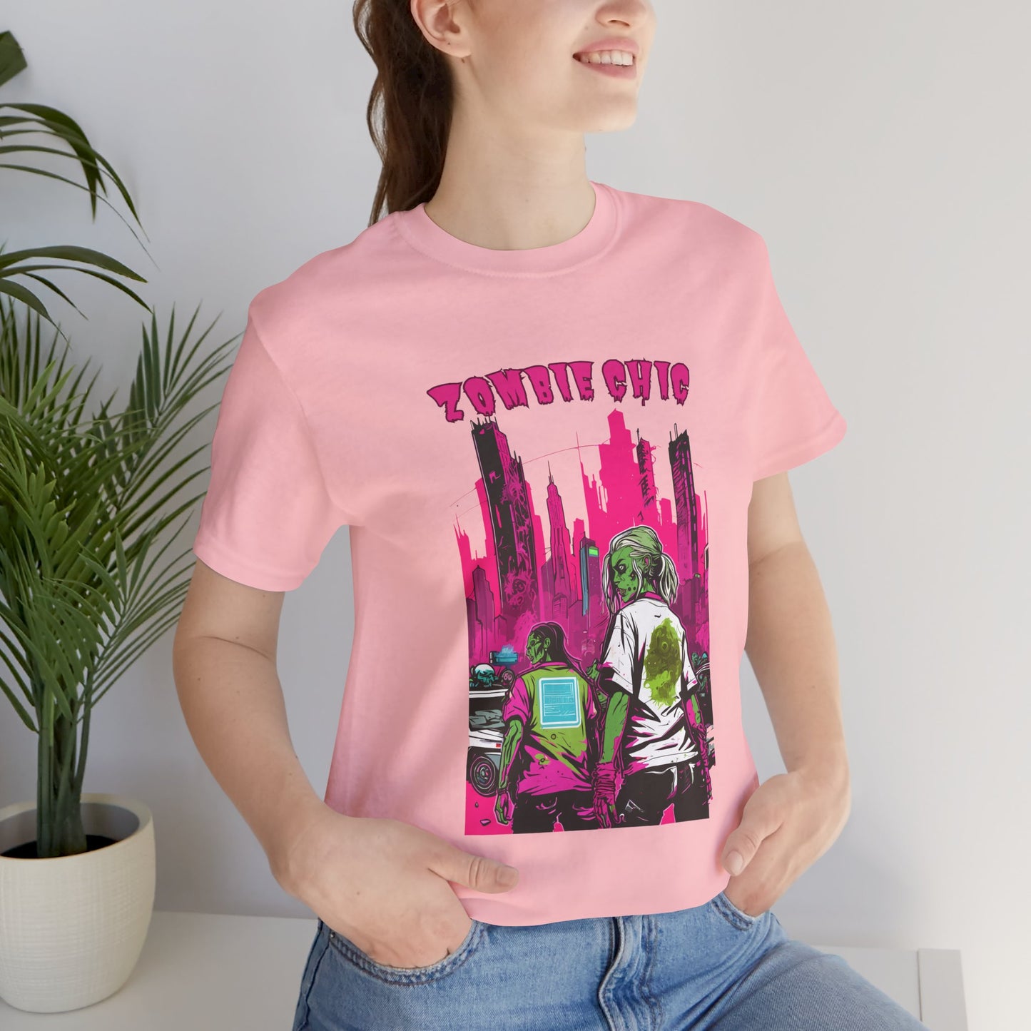 Cyberpunk Zombie Apocalypse: Dystopian Neon Cityscape T-Shirt | Halloween Vibes Tee