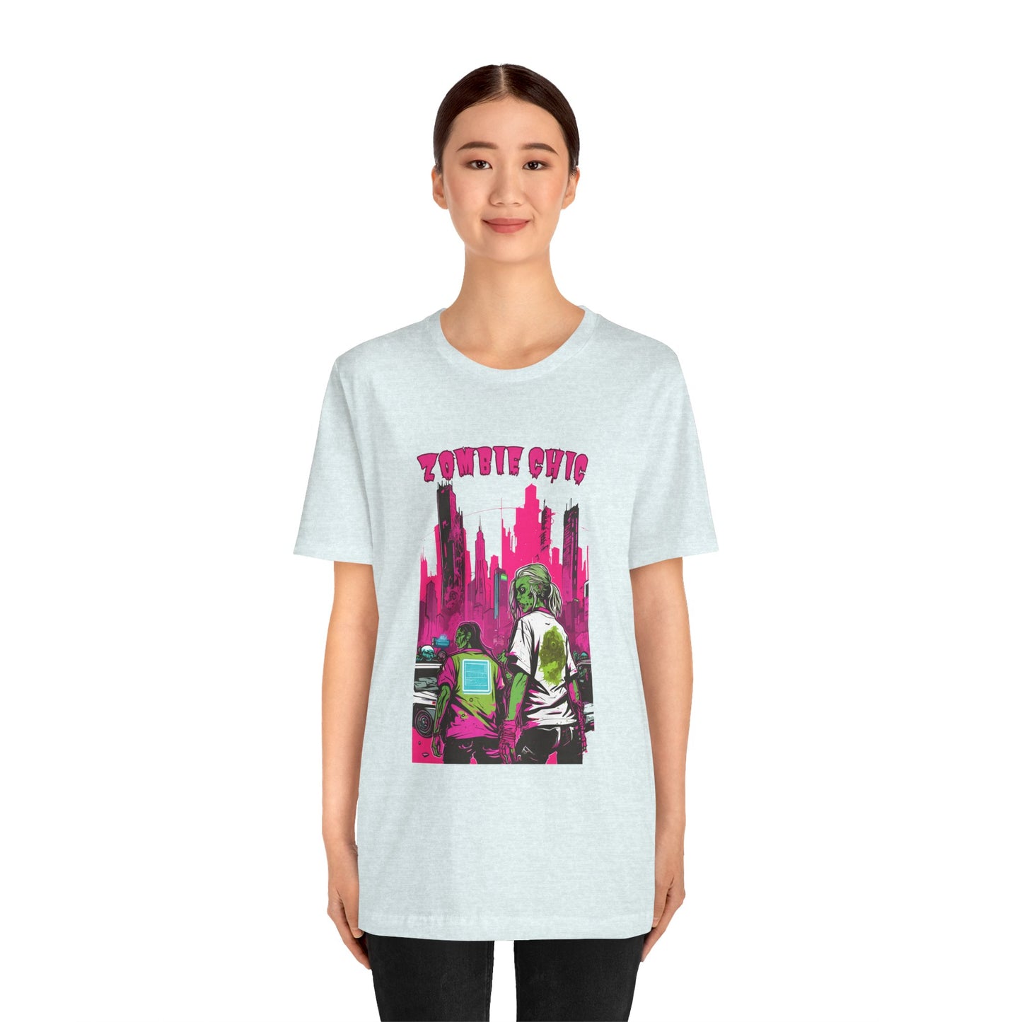 Cyberpunk Zombie Apocalypse: Dystopian Neon Cityscape T-Shirt | Halloween Vibes Tee