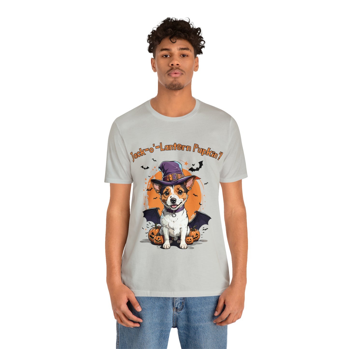 Jack Russell Terrier with Bat Wings: Halloween Pumpkin Pup T-Shirt | Halloween Vibes Tee