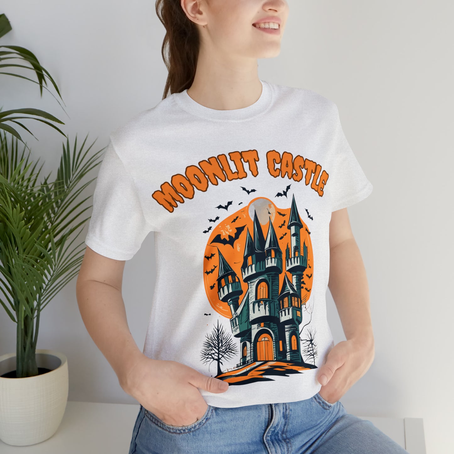 Moonlit Haunted Castle: Eerie Atmosphere T-Shirt | Halloween Vibes Tee