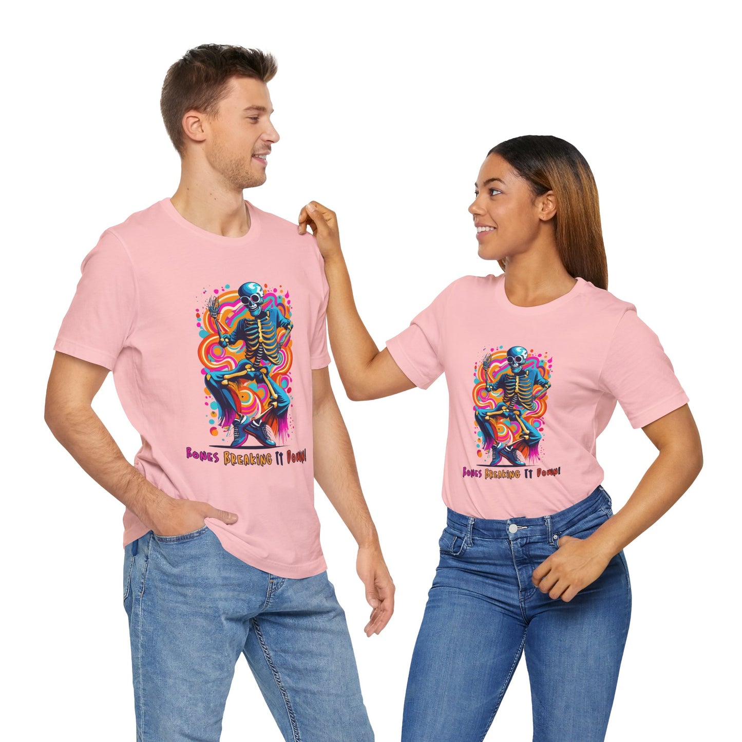 Festive Skeleton Dance: Cubist Abstraction T-Shirt | Halloween Vibes Tee