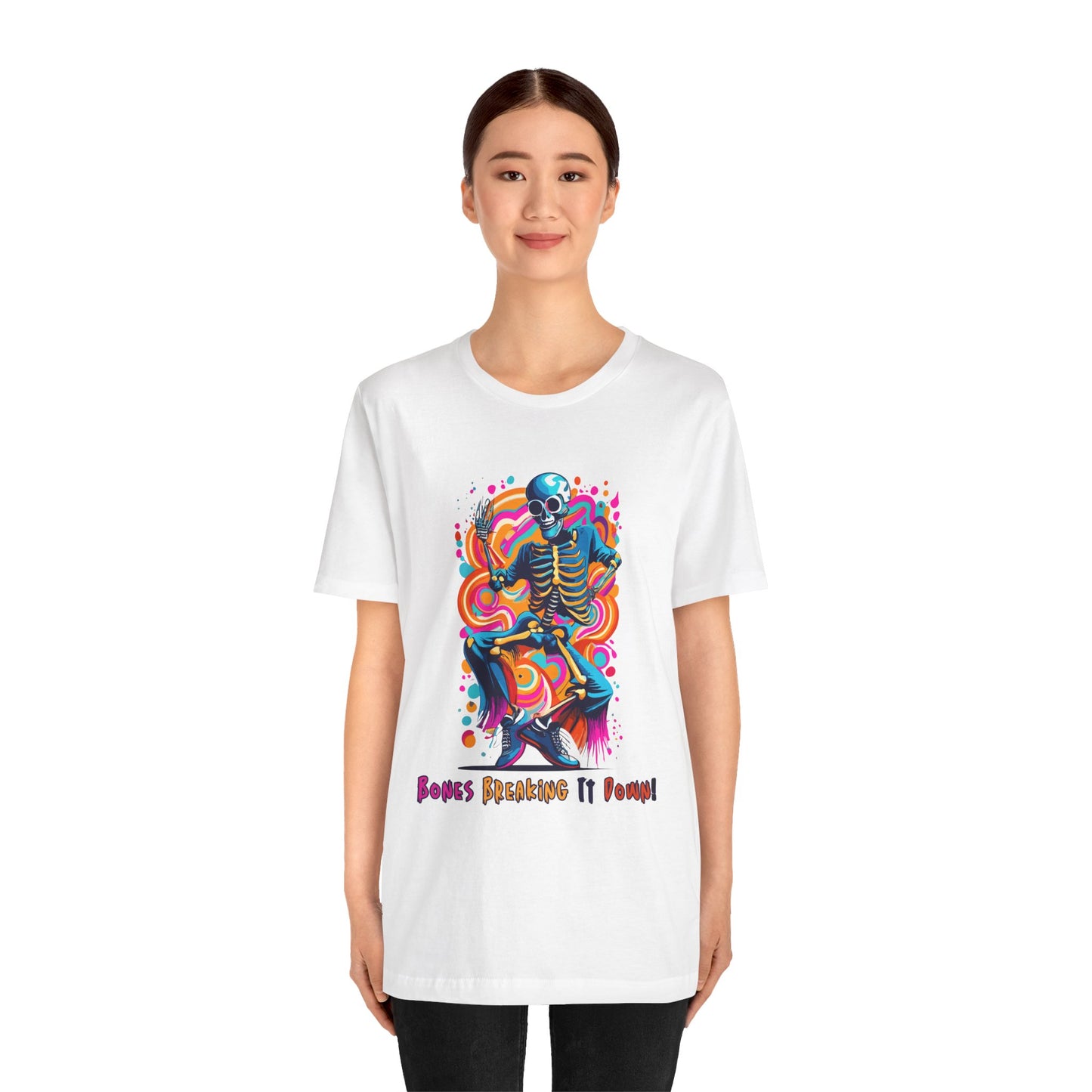 Festive Skeleton Dance: Cubist Abstraction T-Shirt | Halloween Vibes Tee