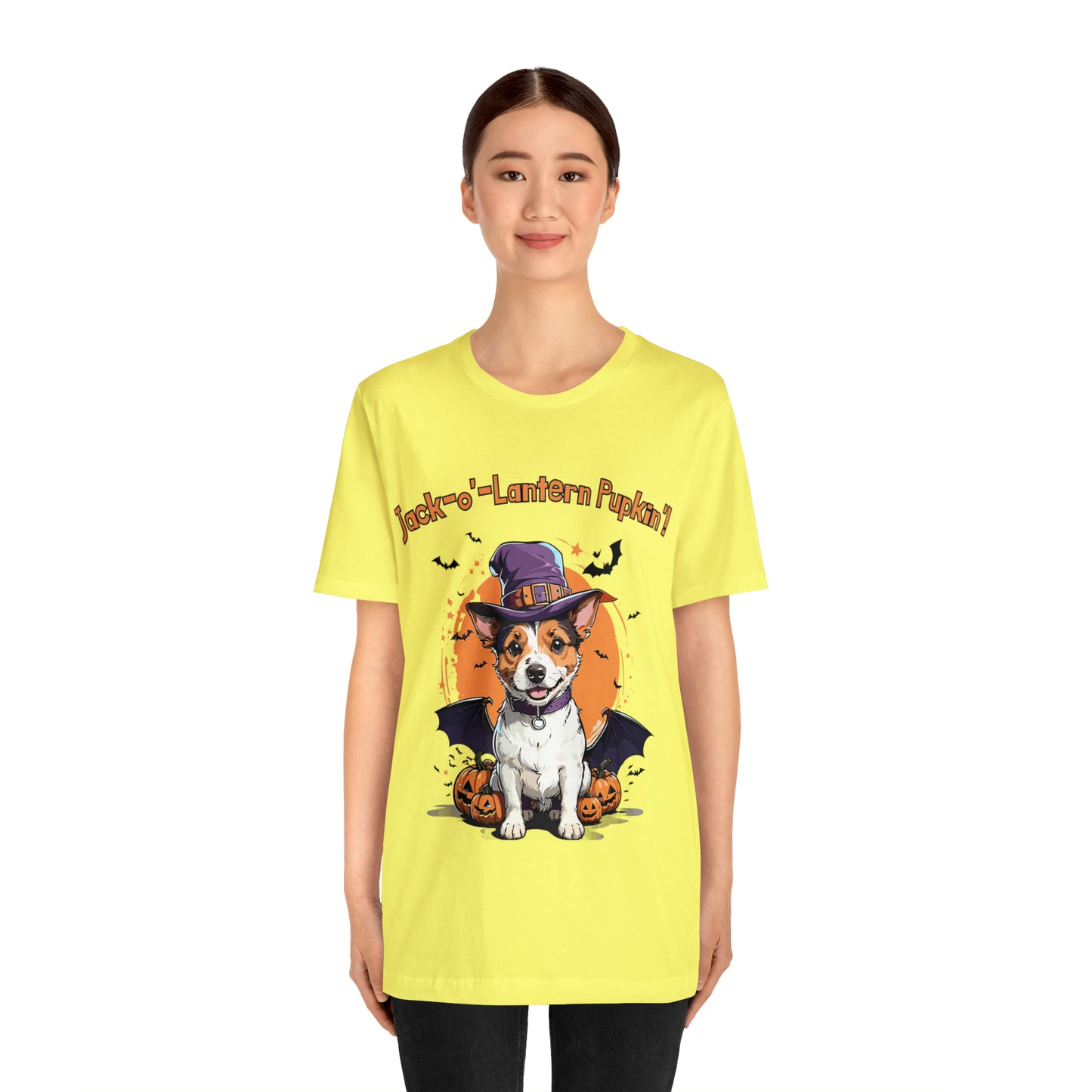 Jack Russell Terrier with Bat Wings: Halloween Pumpkin Pup T-Shirt | Halloween Vibes Tee