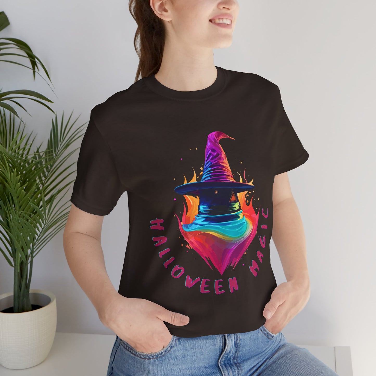 Whimsical Witch's Hat: Pop Art Neon Glow T-Shirt | Halloween Vibes Tee