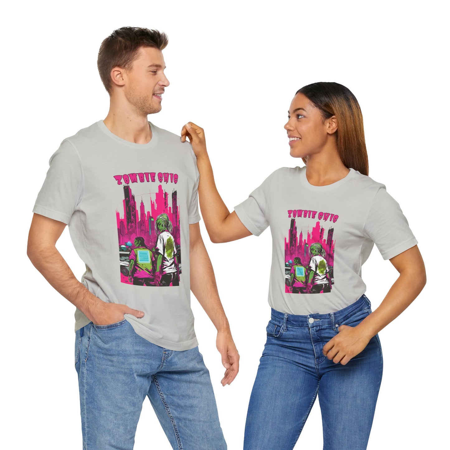 Cyberpunk Zombie Apocalypse: Dystopian Neon Cityscape T-Shirt | Halloween Vibes Tee