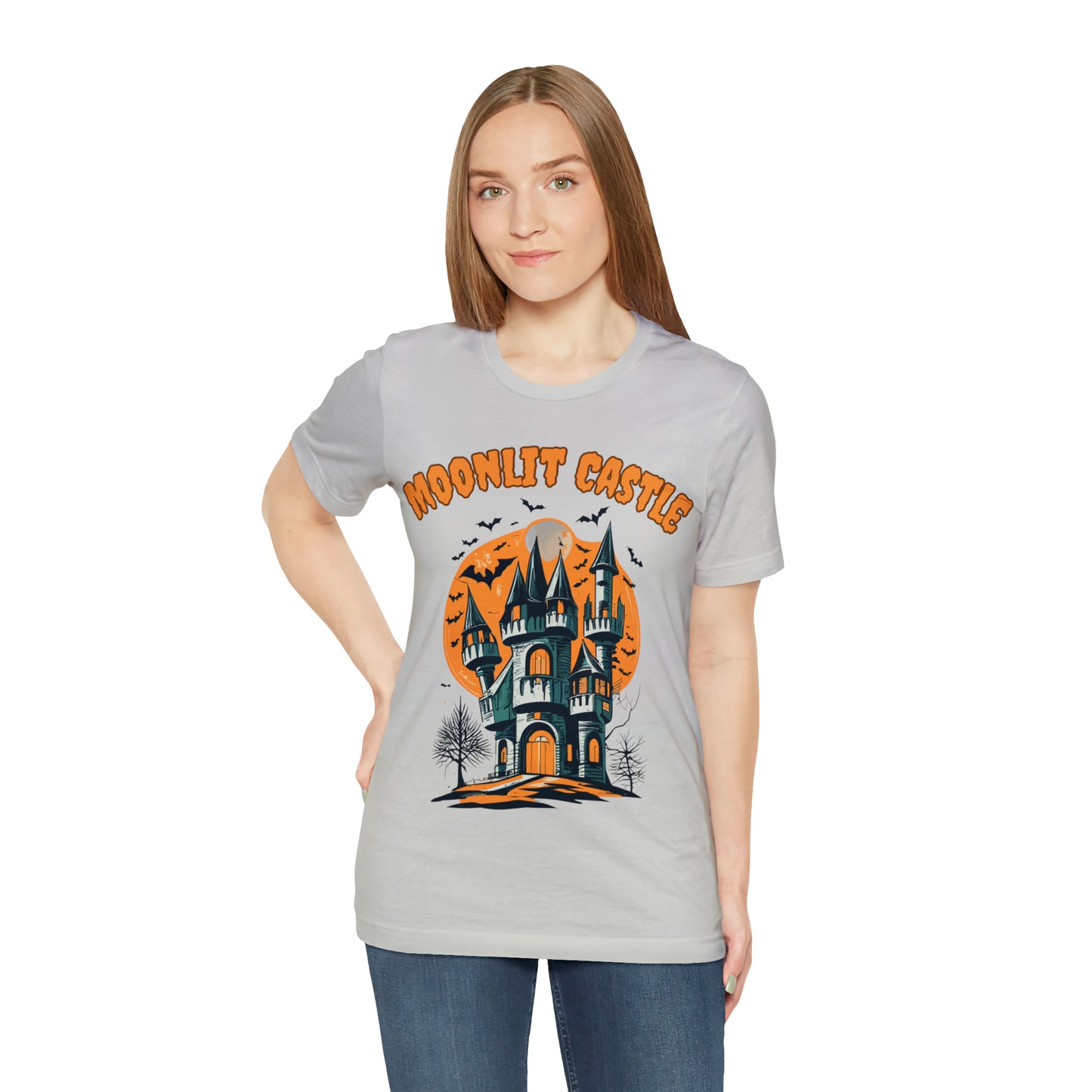 Moonlit Haunted Castle: Eerie Atmosphere T-Shirt | Halloween Vibes Tee