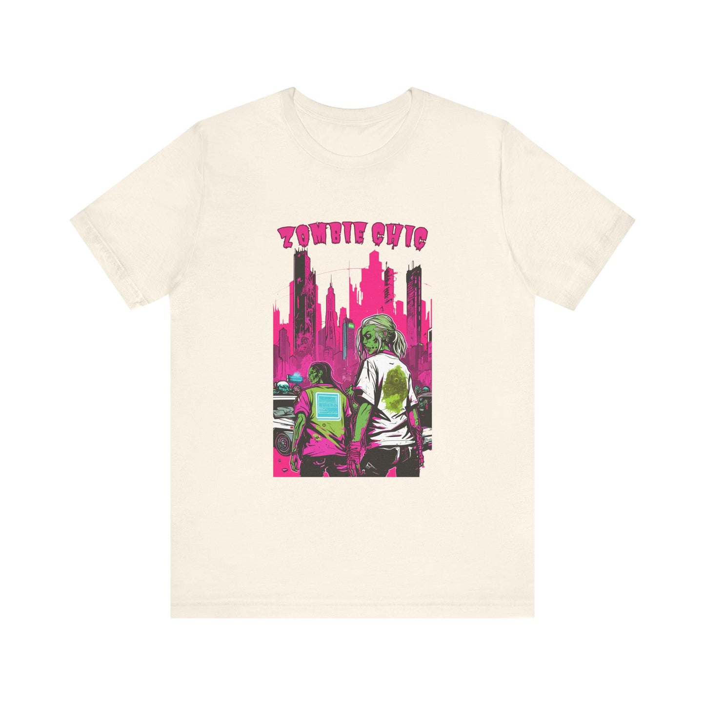 Cyberpunk Zombie Apocalypse: Dystopian Neon Cityscape T-Shirt | Halloween Vibes Tee