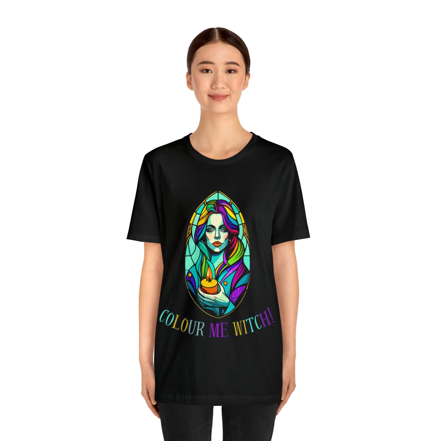 Mystical Witches' Coven: Stained Glass Candlelight T-Shirt | Halloween Vibes Tee