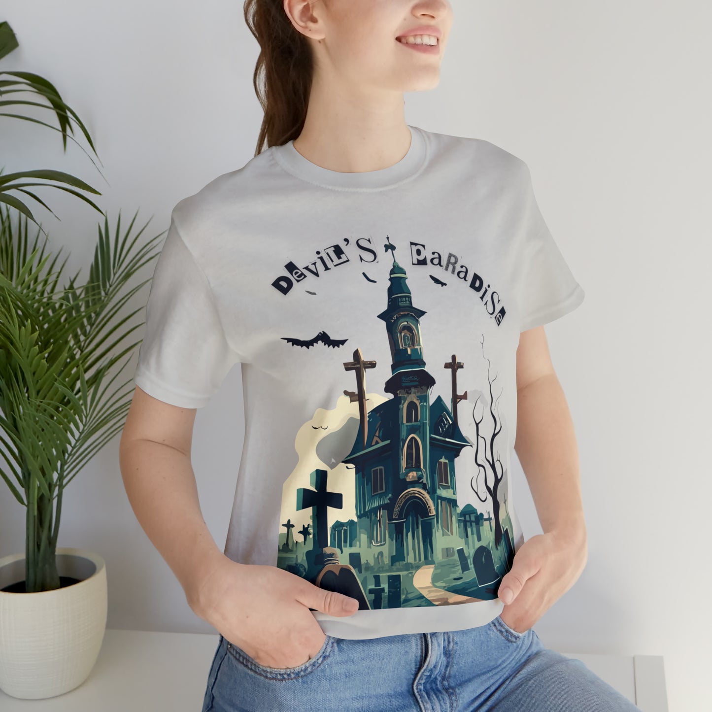 Solemn Haunted Graveyard: Pointillism T-Shirt | Halloween Vibes Tee