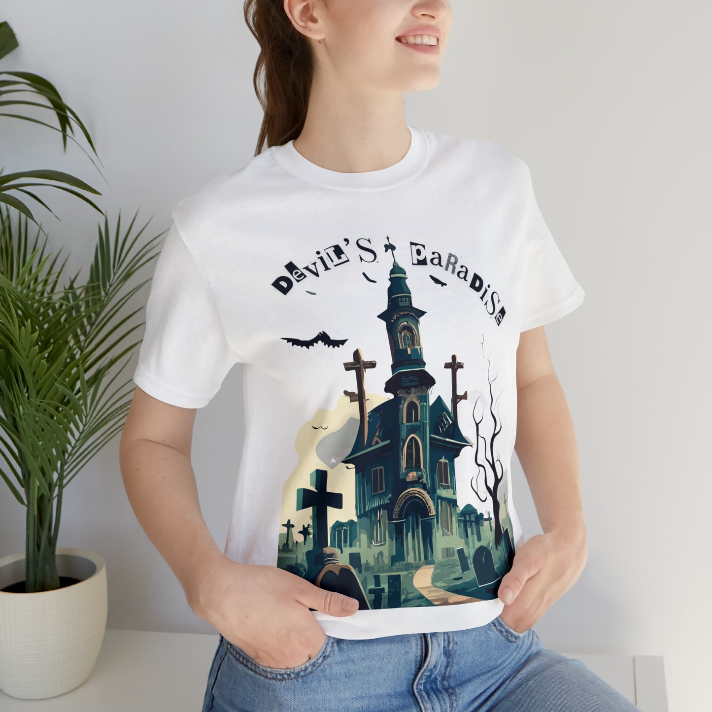 Solemn Haunted Graveyard: Pointillism T-Shirt | Halloween Vibes Tee