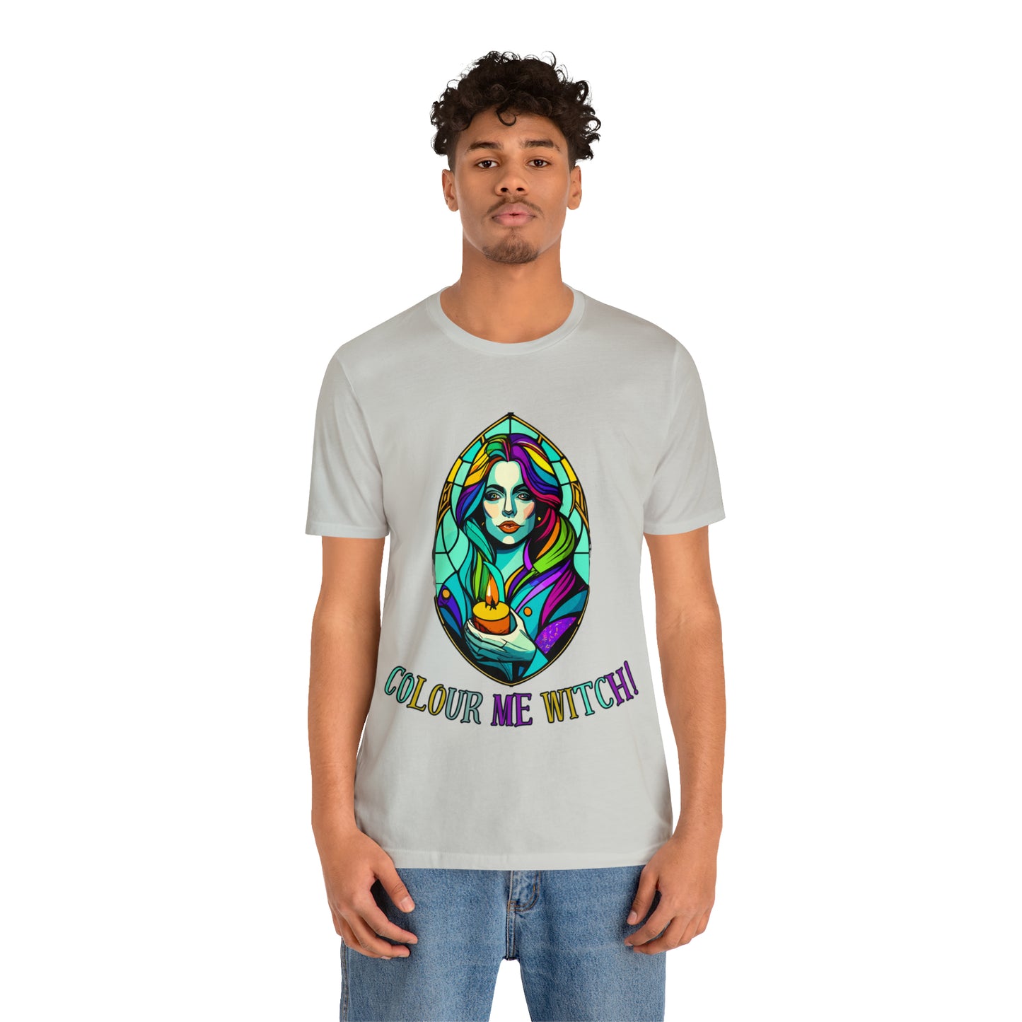 Mystical Witches' Coven: Stained Glass Candlelight T-Shirt | Halloween Vibes Tee