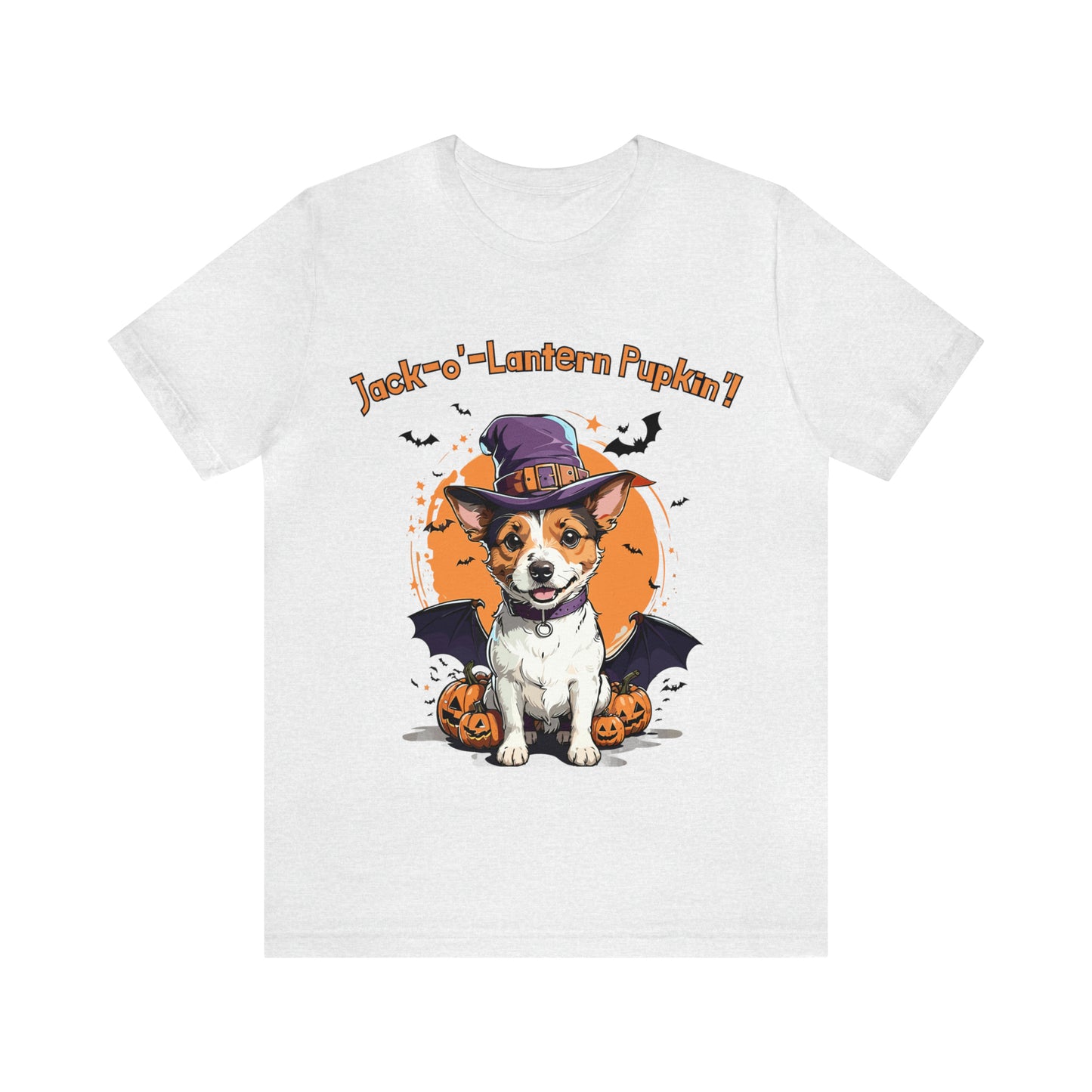 Jack Russell Terrier with Bat Wings: Halloween Pumpkin Pup T-Shirt | Halloween Vibes Tee