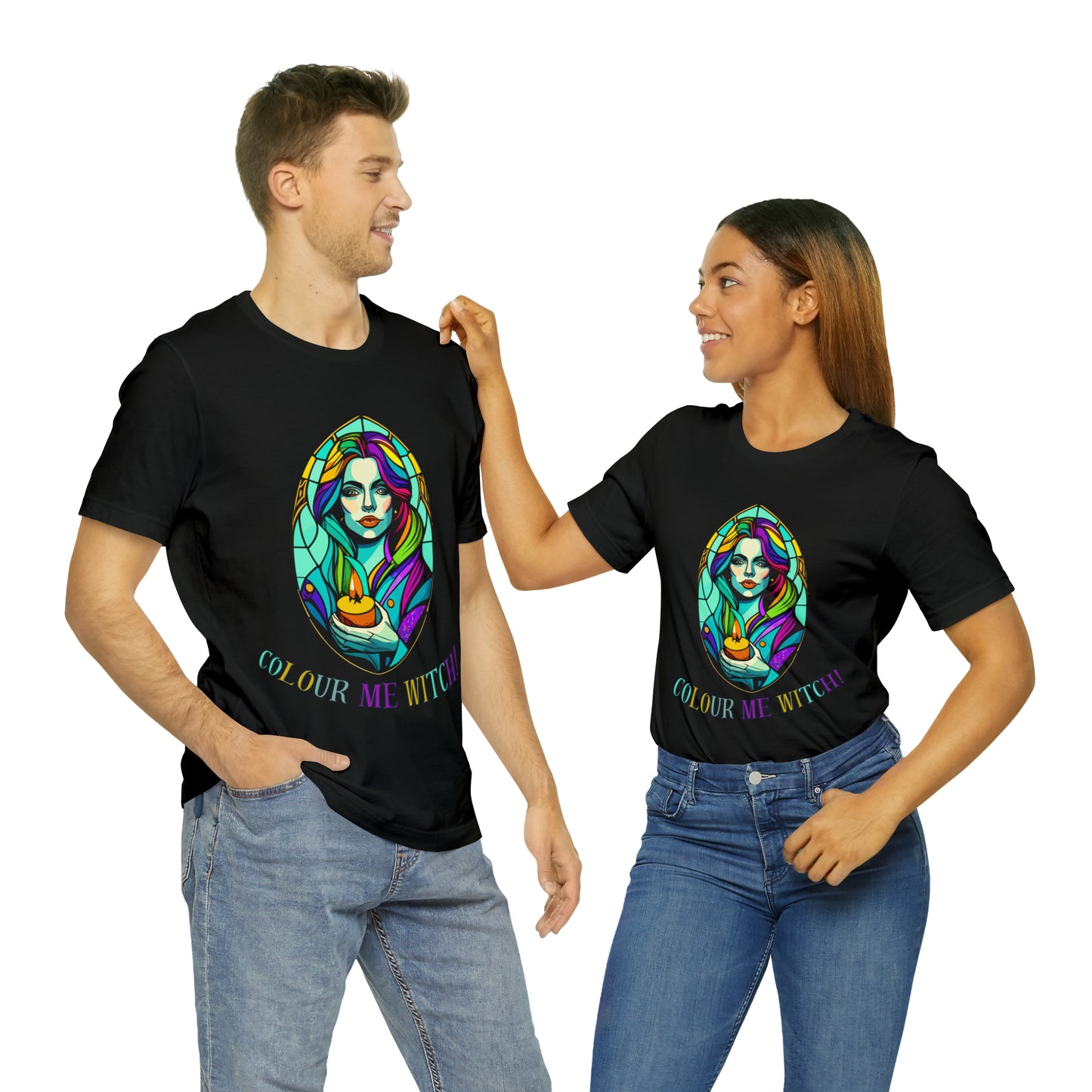 Mystical Witches' Coven: Stained Glass Candlelight T-Shirt | Halloween Vibes Tee