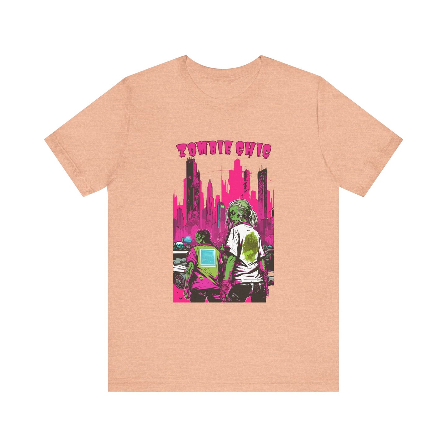 Cyberpunk Zombie Apocalypse: Dystopian Neon Cityscape T-Shirt | Halloween Vibes Tee