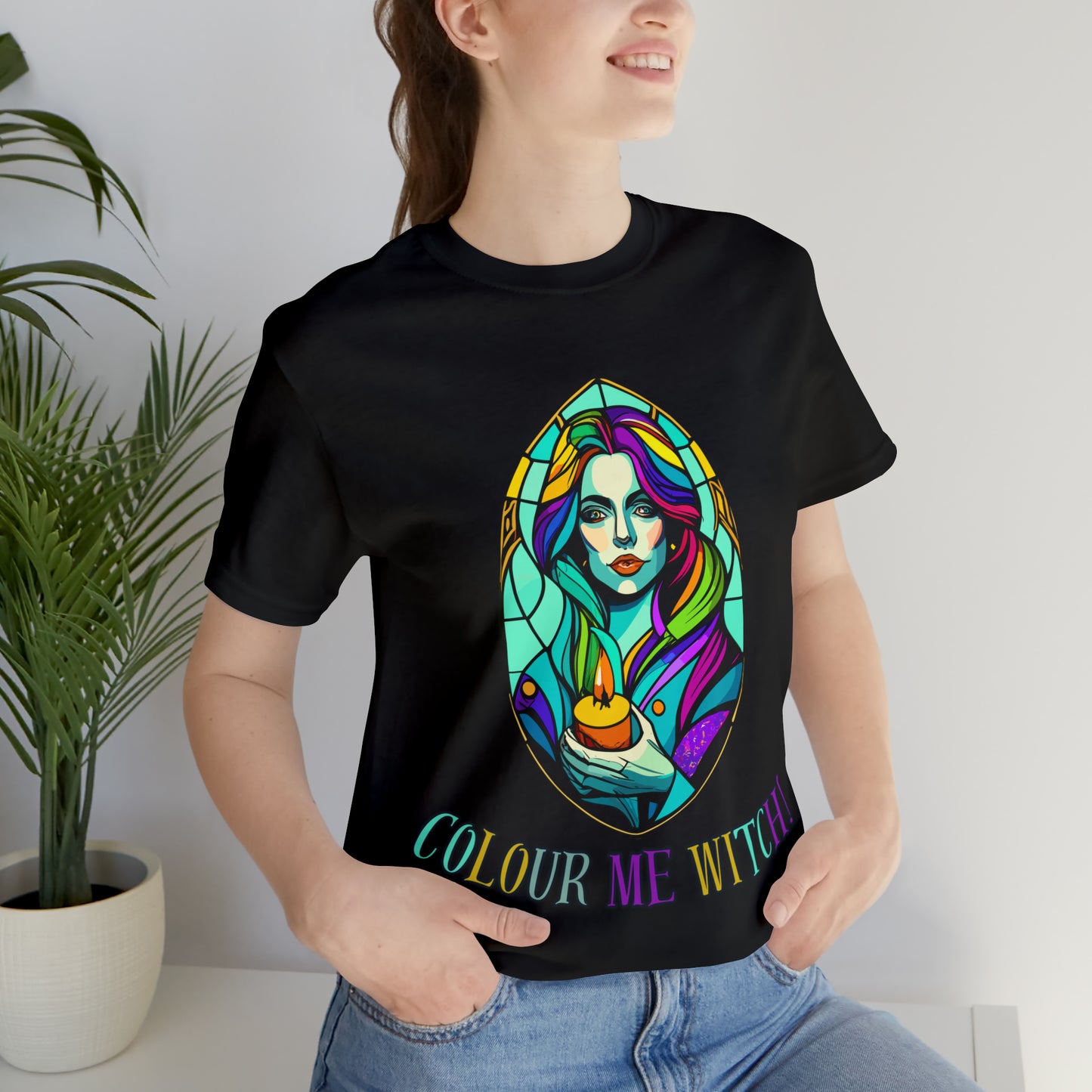 Mystical Witches' Coven: Stained Glass Candlelight T-Shirt | Halloween Vibes Tee