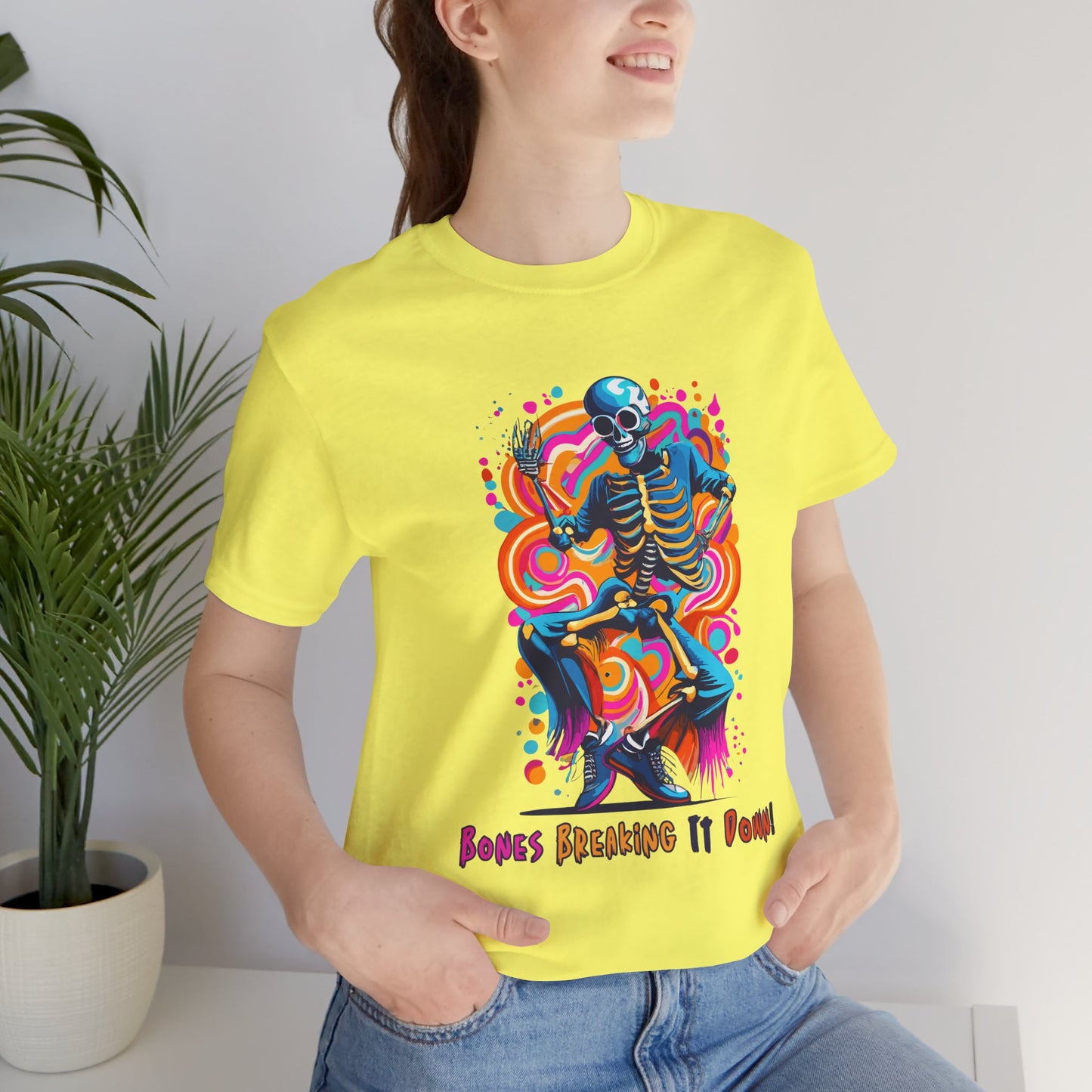 Festive Skeleton Dance: Cubist Abstraction T-Shirt | Halloween Vibes Tee