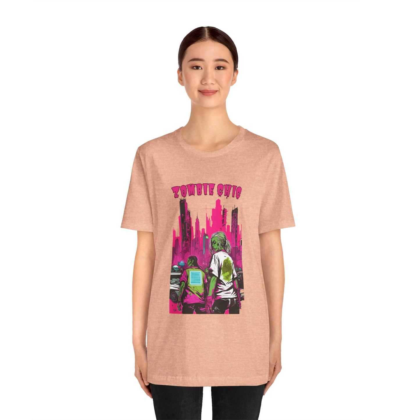 Cyberpunk Zombie Apocalypse: Dystopian Neon Cityscape T-Shirt | Halloween Vibes Tee