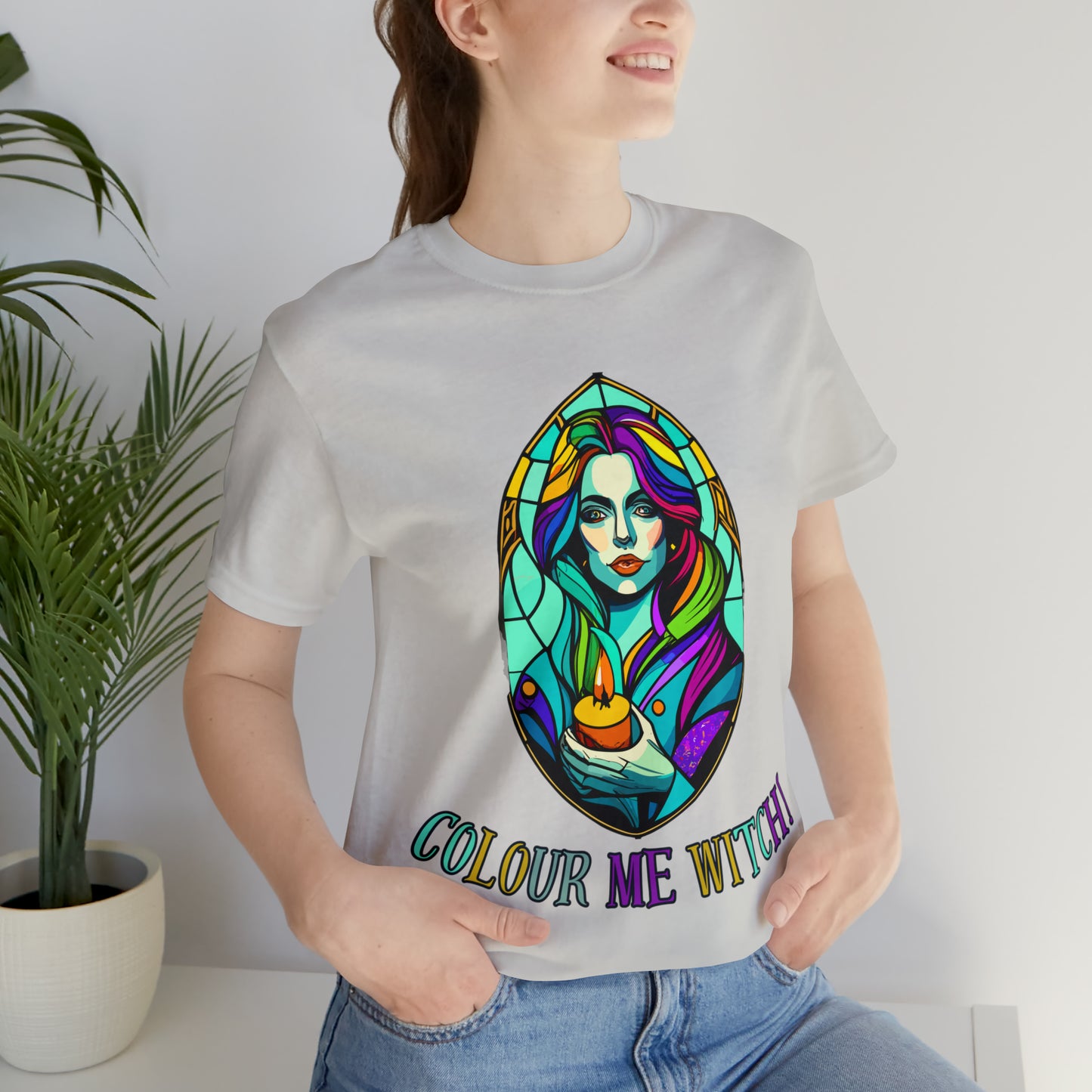 Mystical Witches' Coven: Stained Glass Candlelight T-Shirt | Halloween Vibes Tee