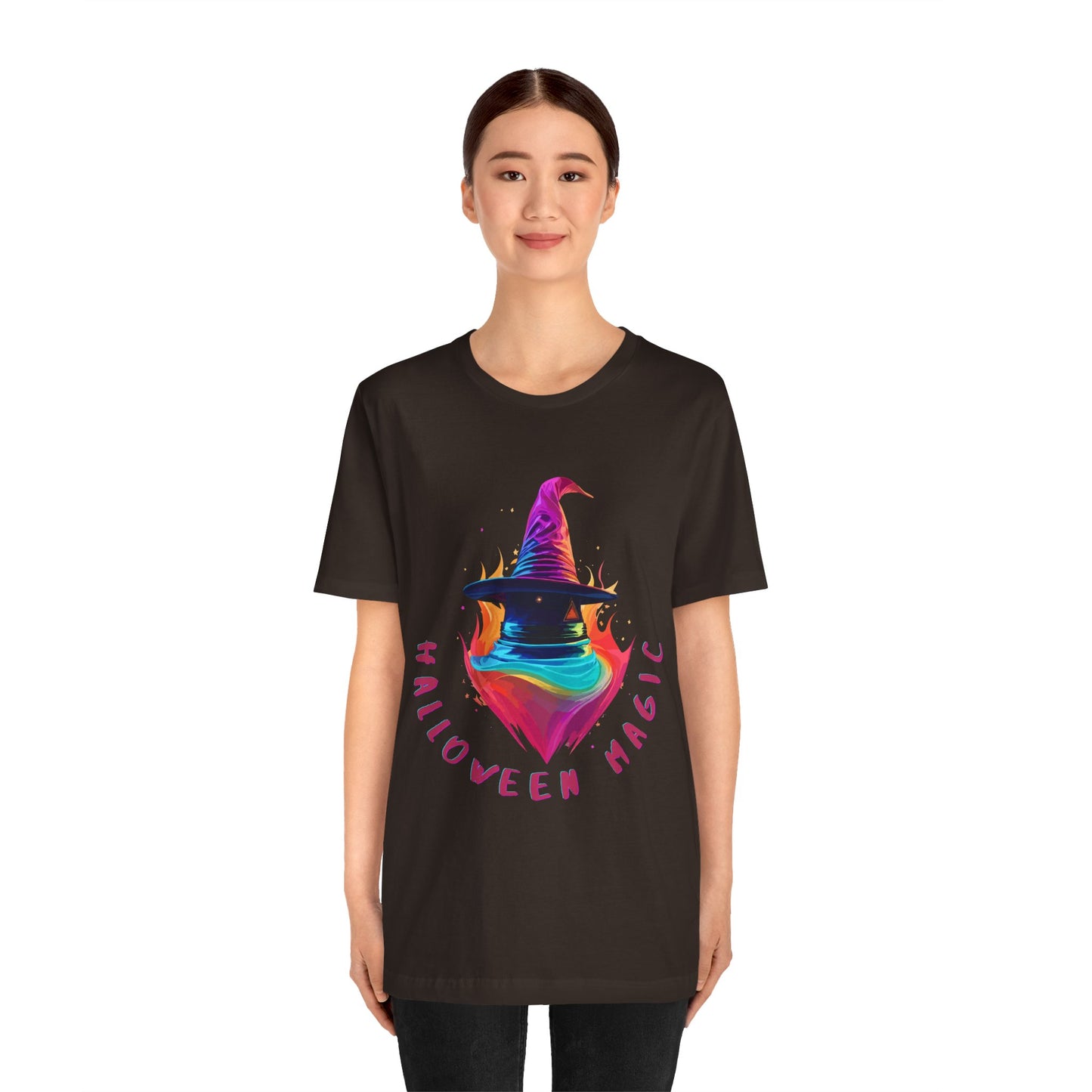 Whimsical Witch's Hat: Pop Art Neon Glow T-Shirt | Halloween Vibes Tee