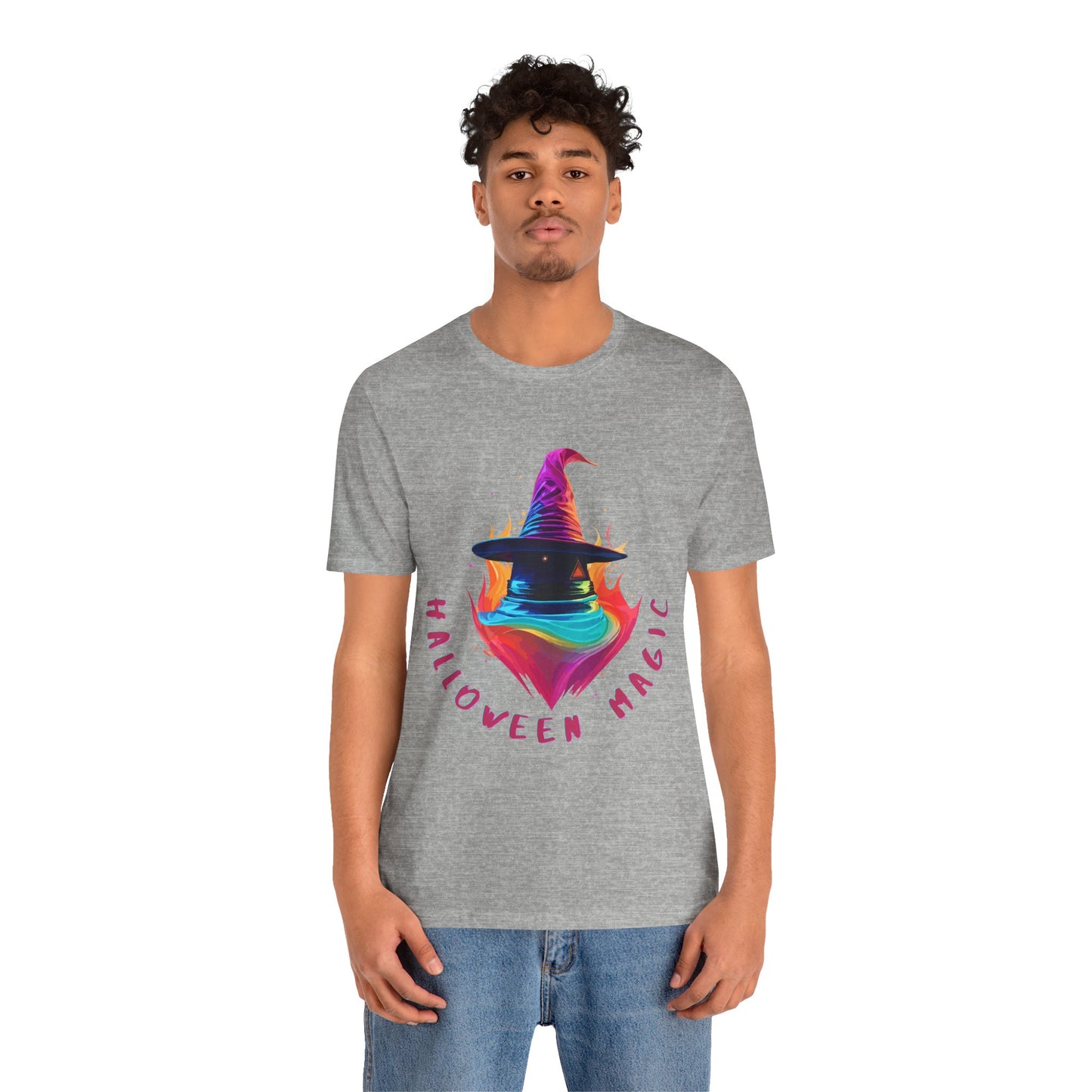 Whimsical Witch's Hat: Pop Art Neon Glow T-Shirt | Halloween Vibes Tee