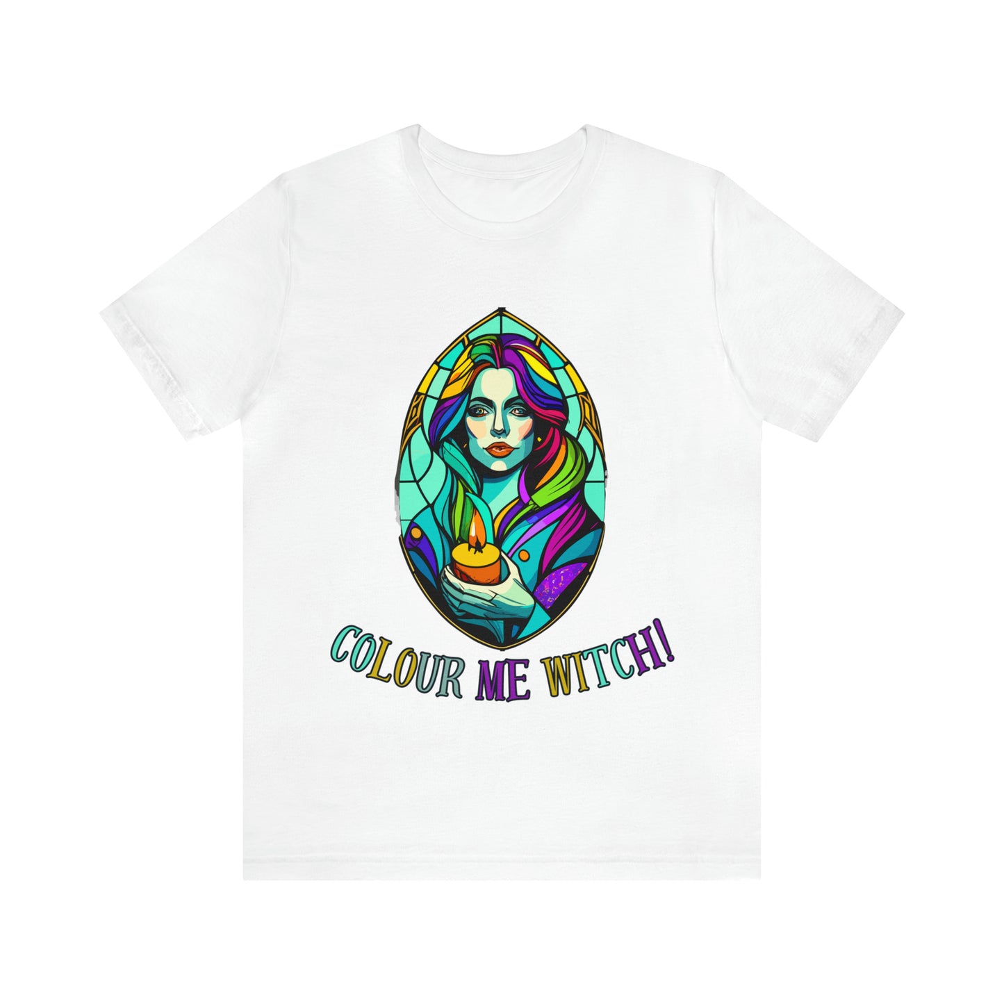 Mystical Witches' Coven: Stained Glass Candlelight T-Shirt | Halloween Vibes Tee