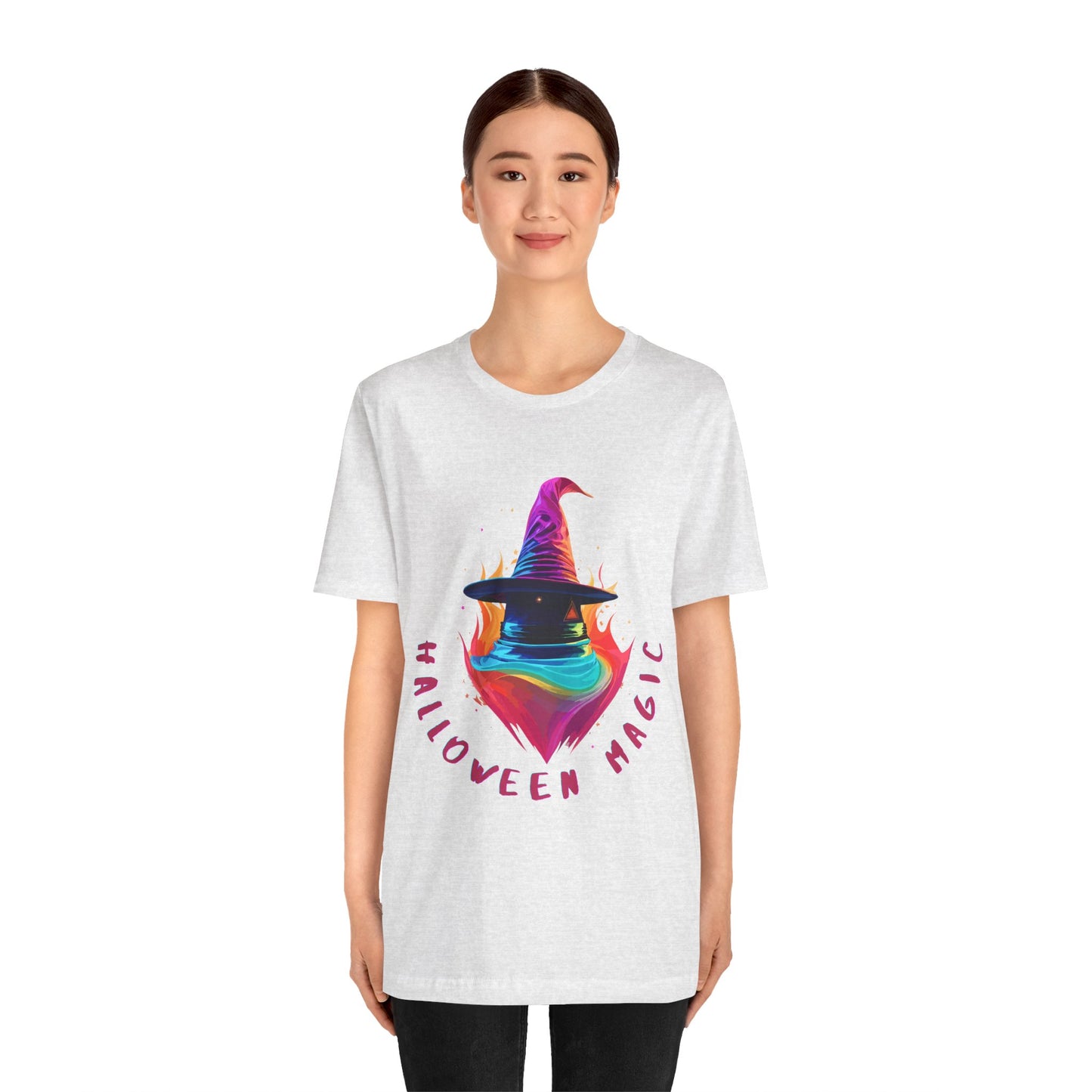 Whimsical Witch's Hat: Pop Art Neon Glow T-Shirt | Halloween Vibes Tee