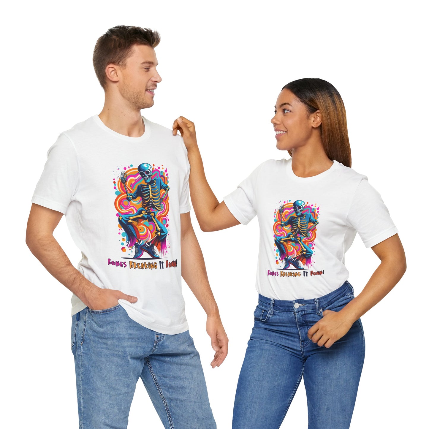 Festive Skeleton Dance: Cubist Abstraction T-Shirt | Halloween Vibes Tee