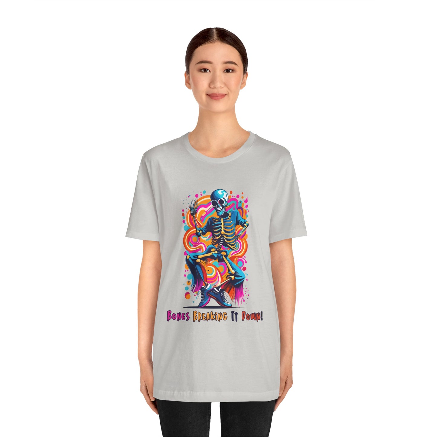 Festive Skeleton Dance: Cubist Abstraction T-Shirt | Halloween Vibes Tee