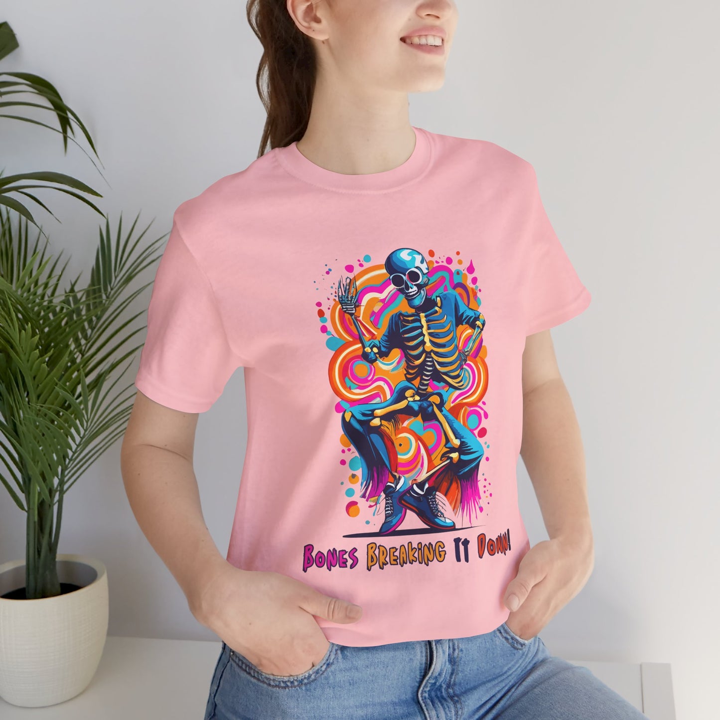 Festive Skeleton Dance: Cubist Abstraction T-Shirt | Halloween Vibes Tee