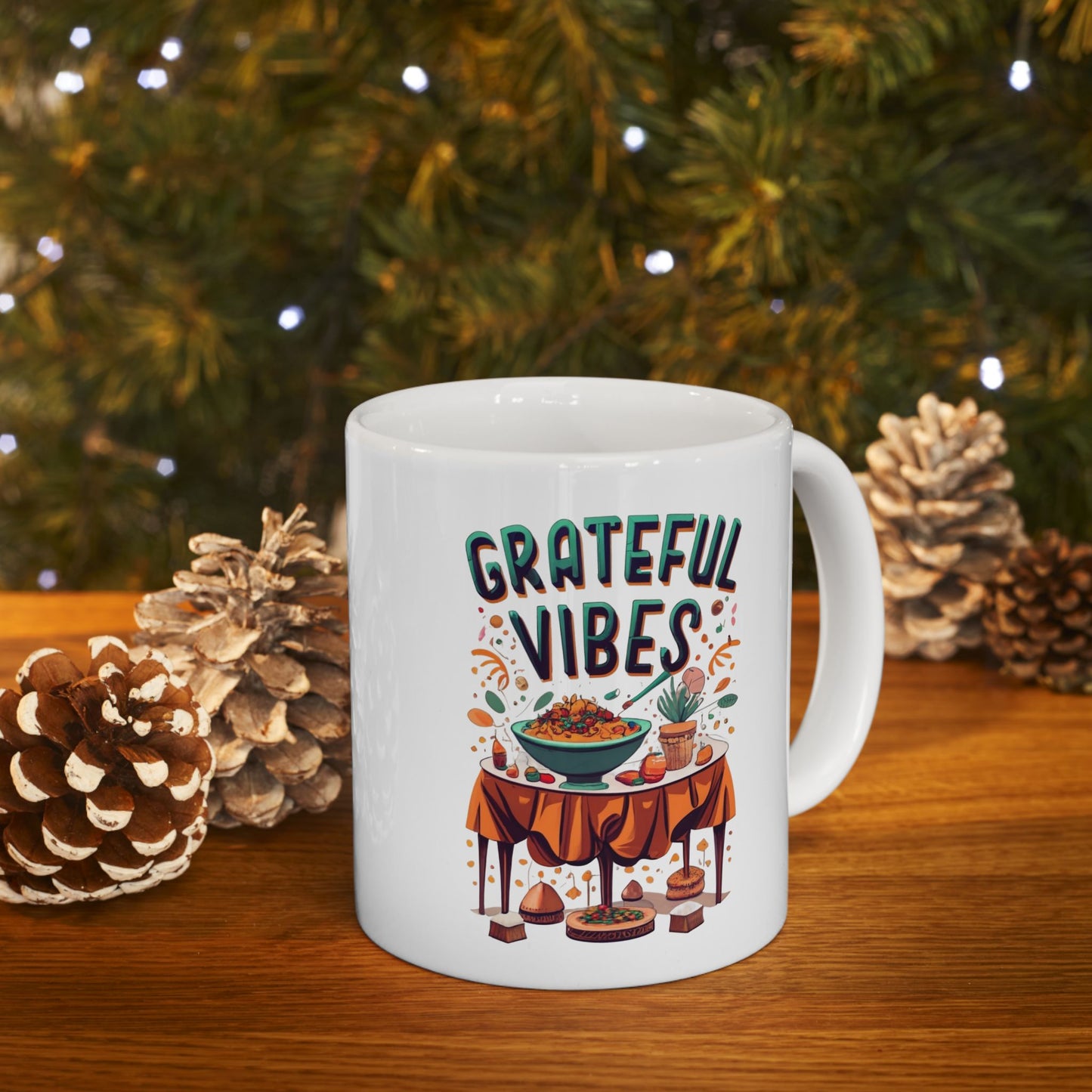 Grateful Vibes Gathering: Family Feast Mug | Festive Thanksgiving Mugs by Be Like No One (BLN1) - The Store