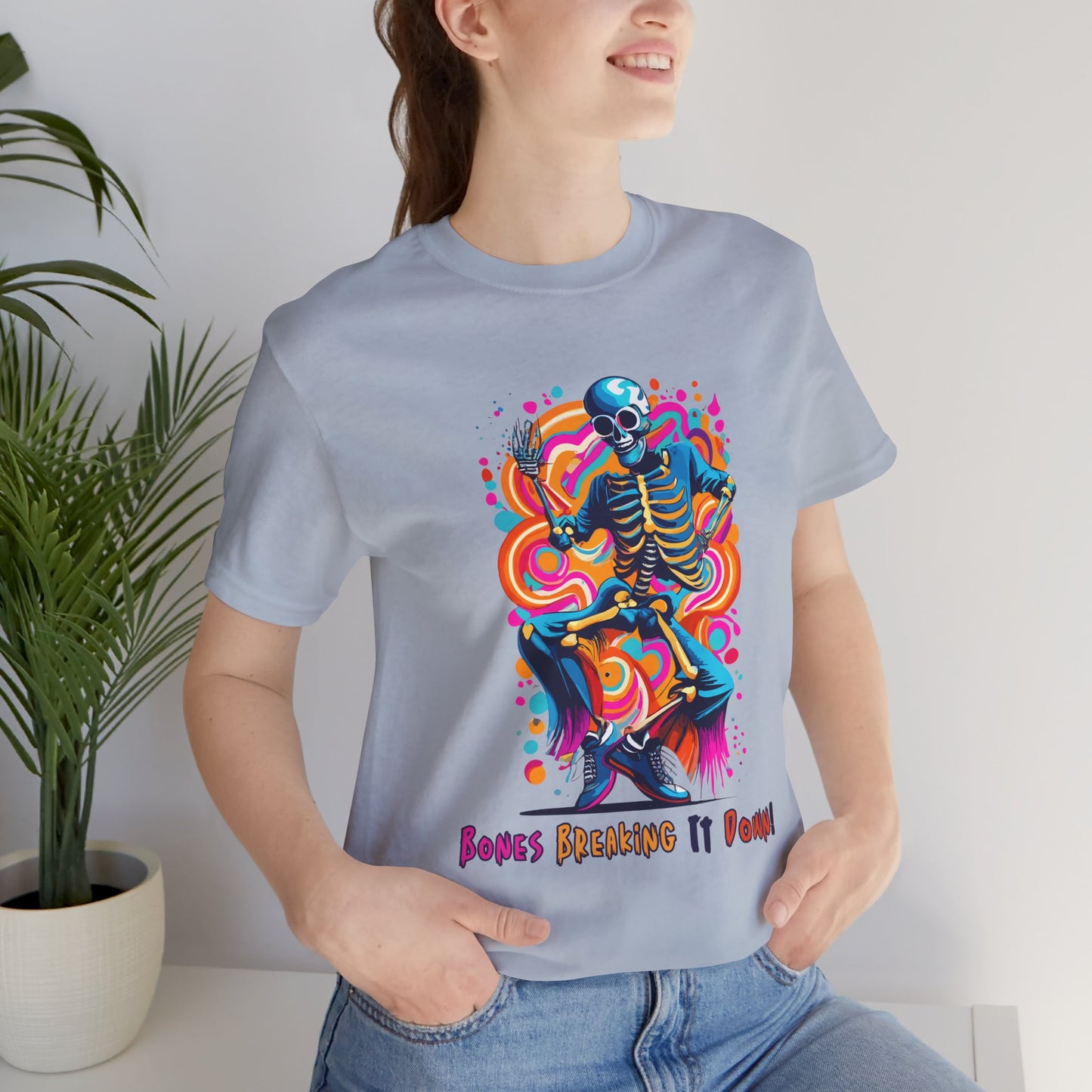 Festive Skeleton Dance: Cubist Abstraction T-Shirt | Halloween Vibes Tee