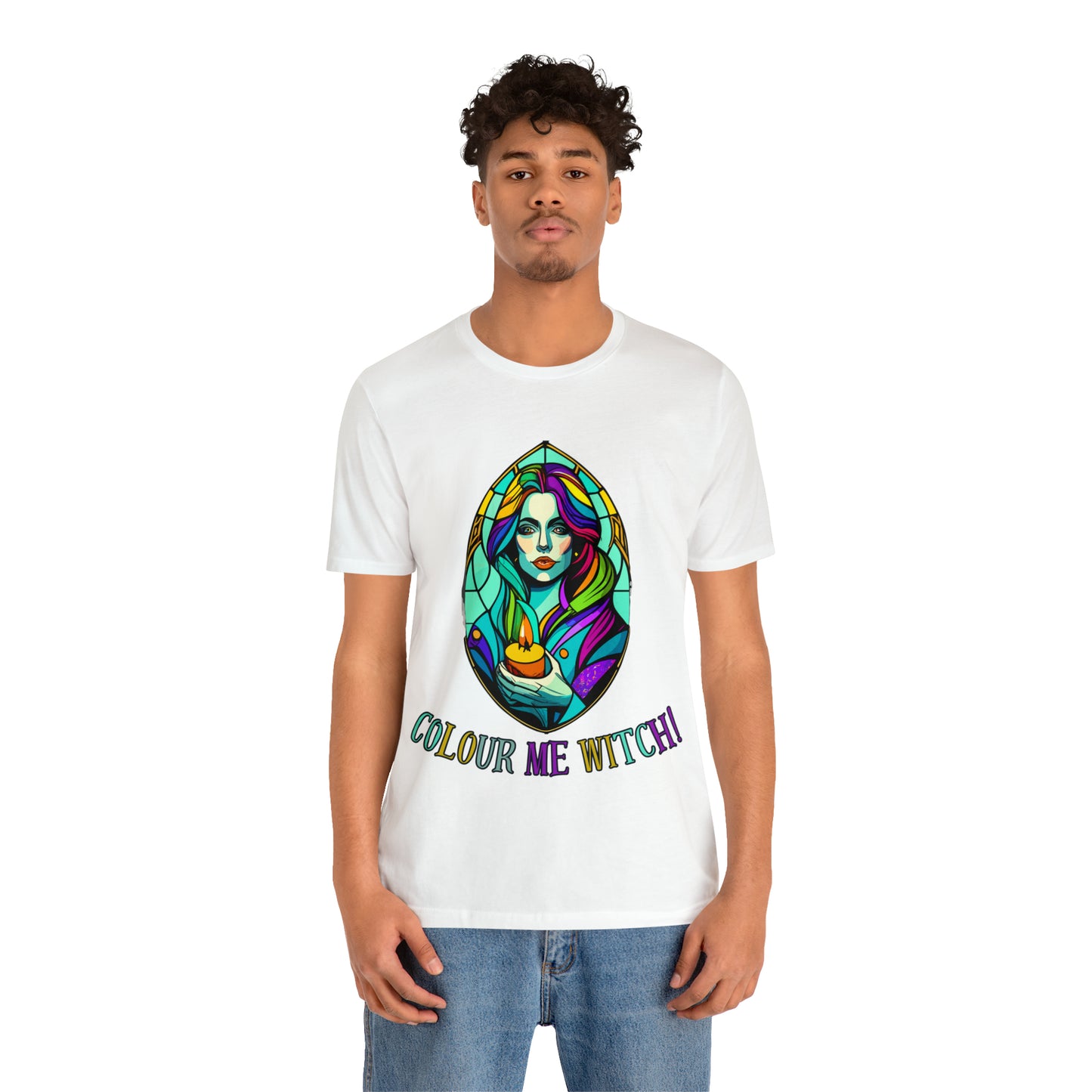 Mystical Witches' Coven: Stained Glass Candlelight T-Shirt | Halloween Vibes Tee