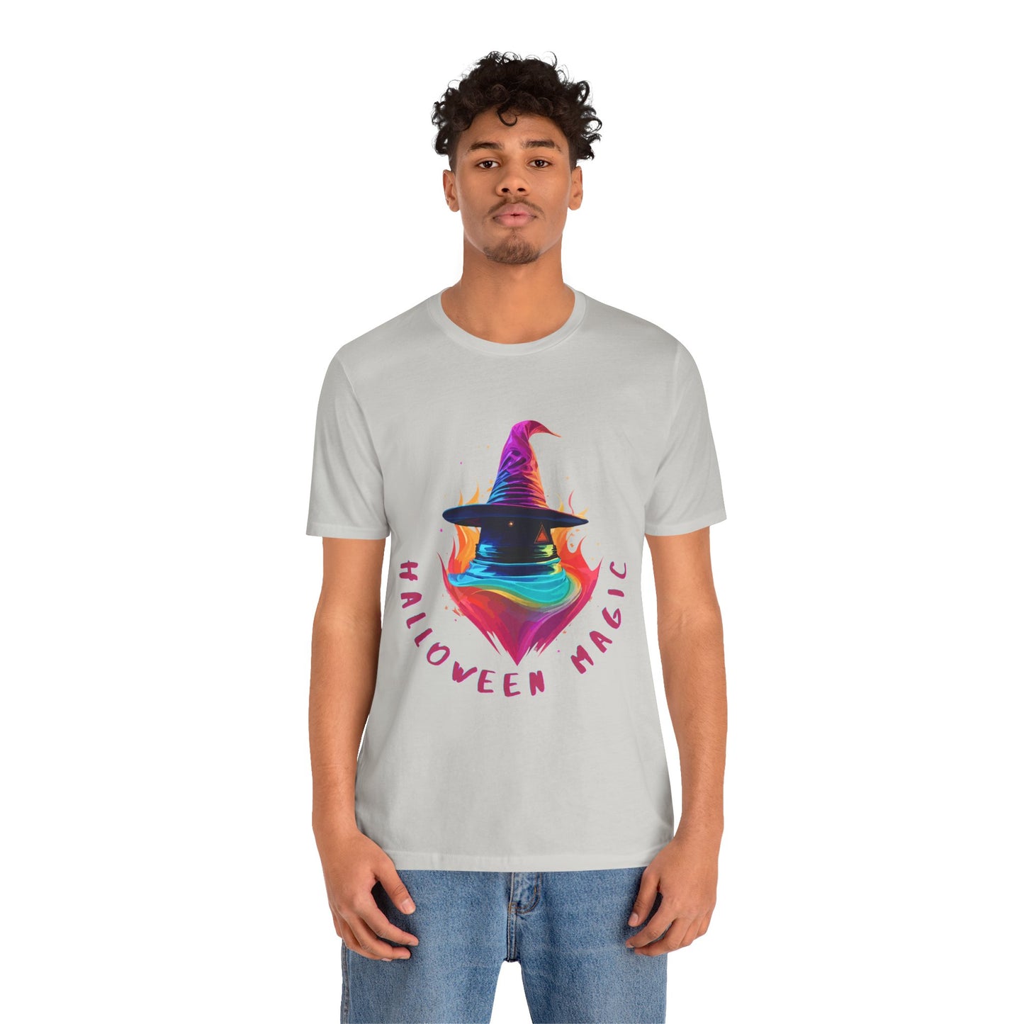 Whimsical Witch's Hat: Pop Art Neon Glow T-Shirt | Halloween Vibes Tee