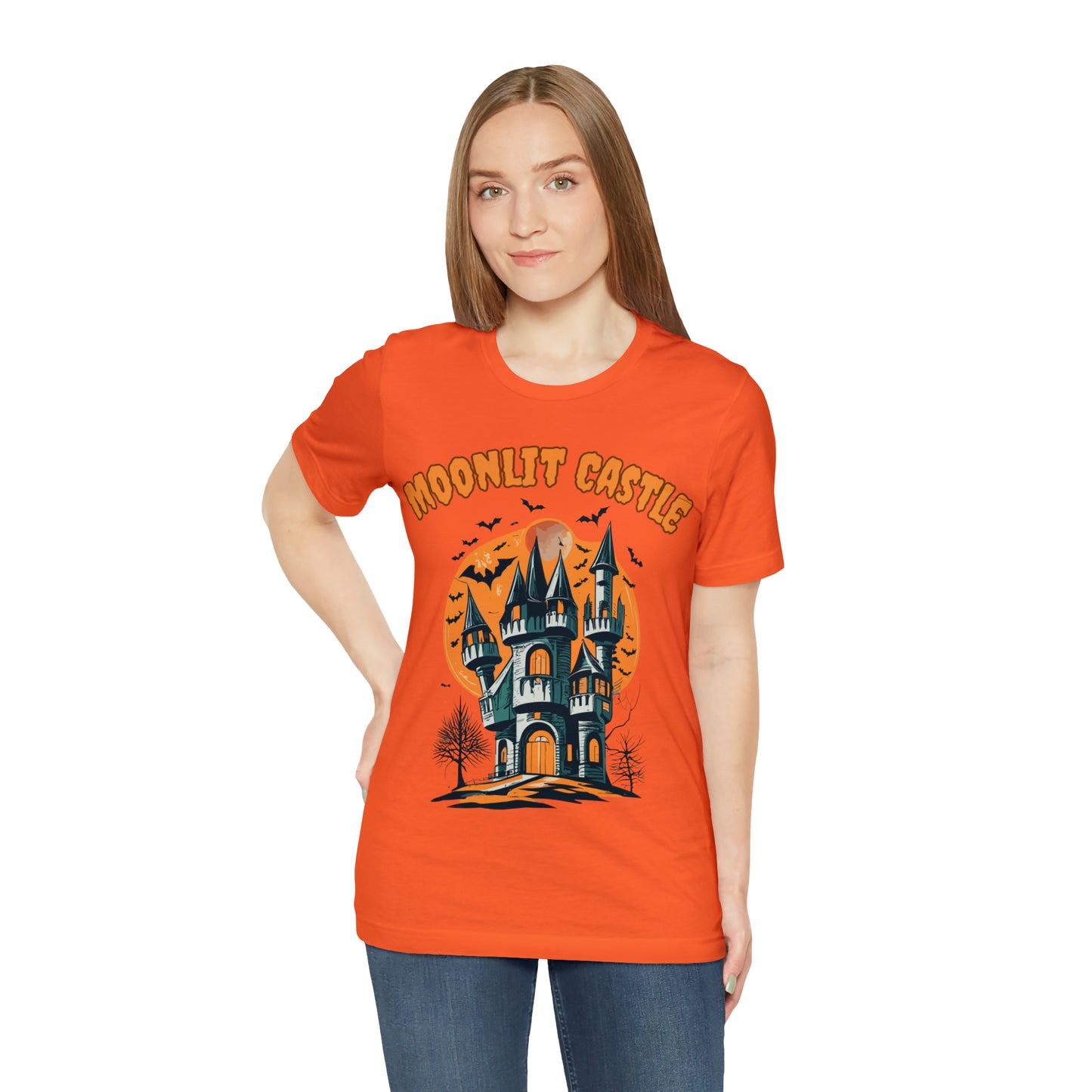 Moonlit Haunted Castle: Eerie Atmosphere T-Shirt | Halloween Vibes Tee