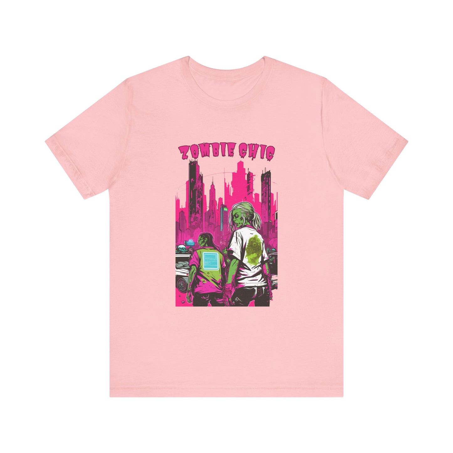 Cyberpunk Zombie Apocalypse: Dystopian Neon Cityscape T-Shirt | Halloween Vibes Tee