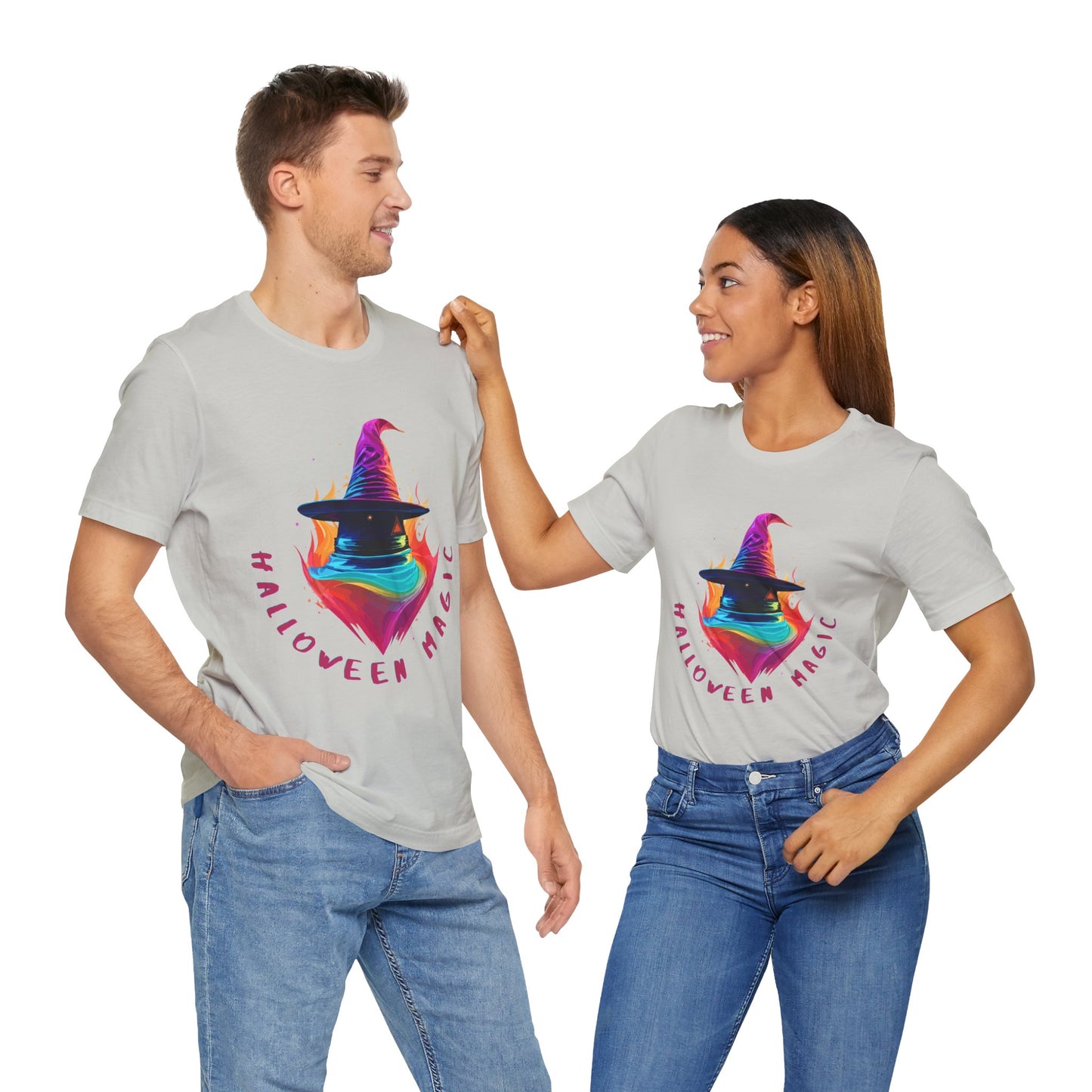 Whimsical Witch's Hat: Pop Art Neon Glow T-Shirt | Halloween Vibes Tee