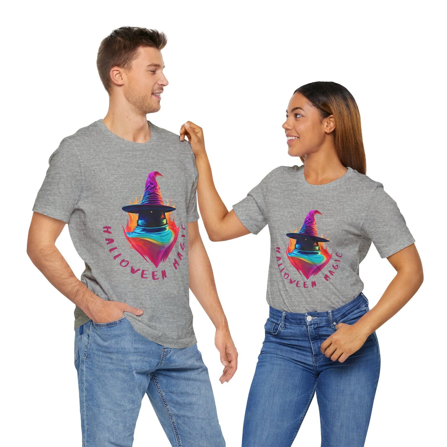 Whimsical Witch's Hat: Pop Art Neon Glow T-Shirt | Halloween Vibes Tee