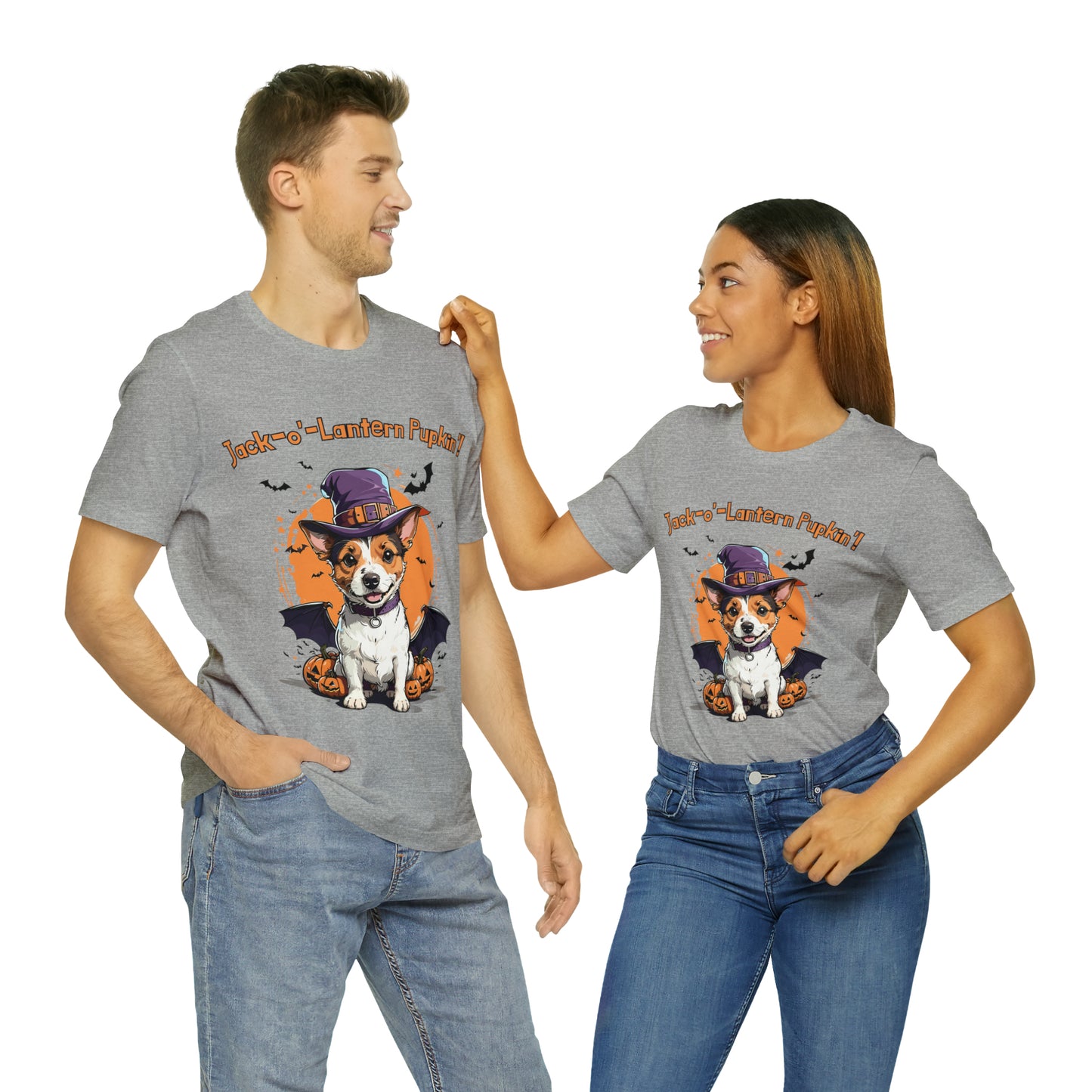 Jack Russell Terrier with Bat Wings: Halloween Pumpkin Pup T-Shirt | Halloween Vibes Tee