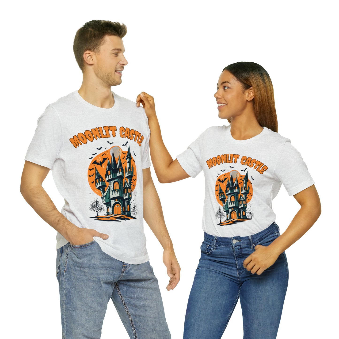 Moonlit Haunted Castle: Eerie Atmosphere T-Shirt | Halloween Vibes Tee