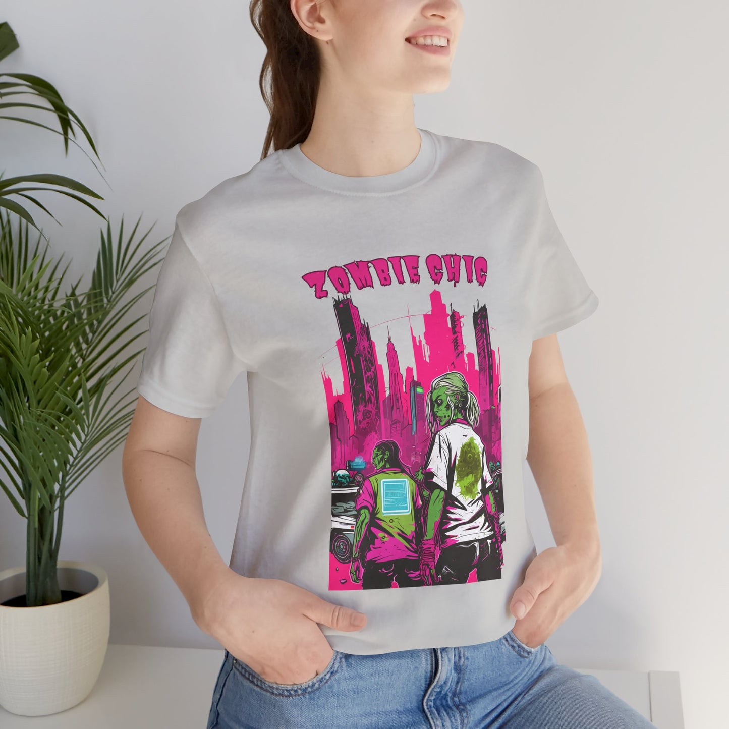 Cyberpunk Zombie Apocalypse: Dystopian Neon Cityscape T-Shirt | Halloween Vibes Tee