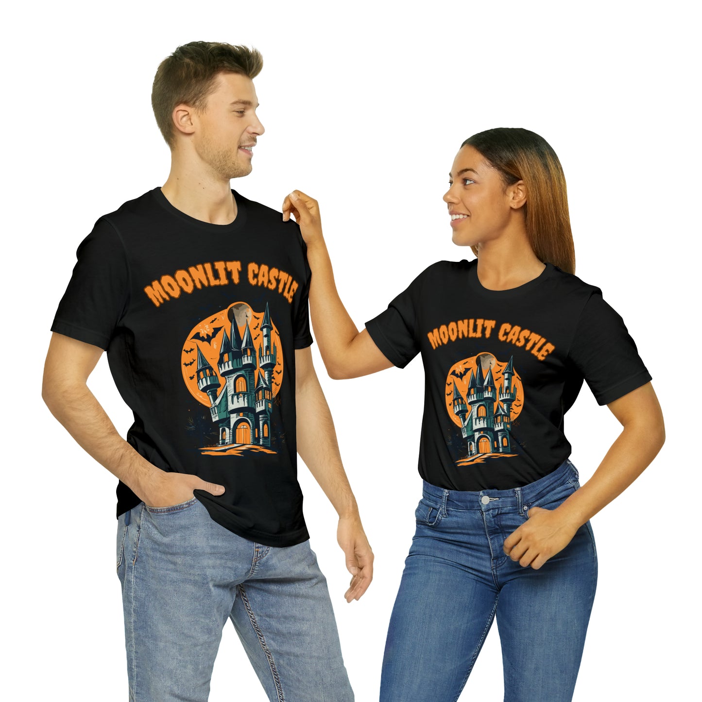 Moonlit Haunted Castle: Eerie Atmosphere T-Shirt | Halloween Vibes Tee