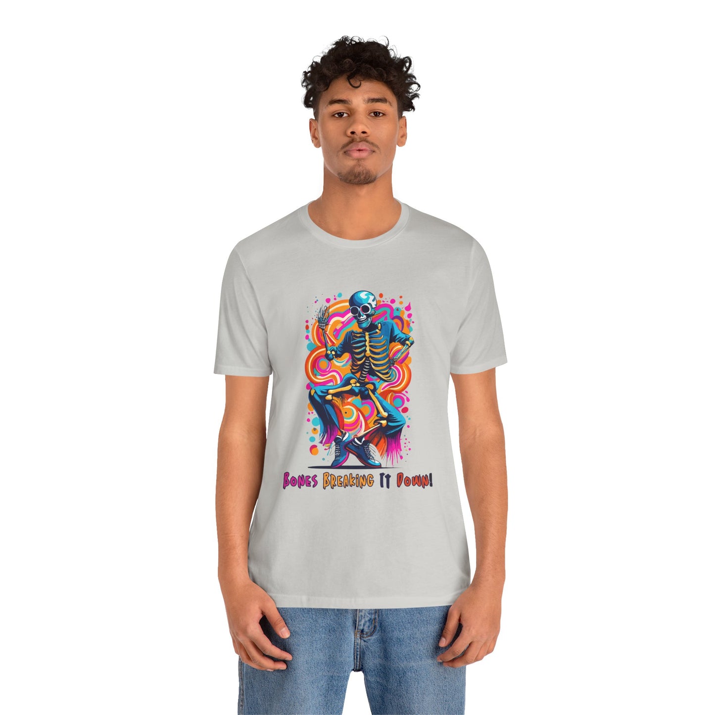 Festive Skeleton Dance: Cubist Abstraction T-Shirt | Halloween Vibes Tee