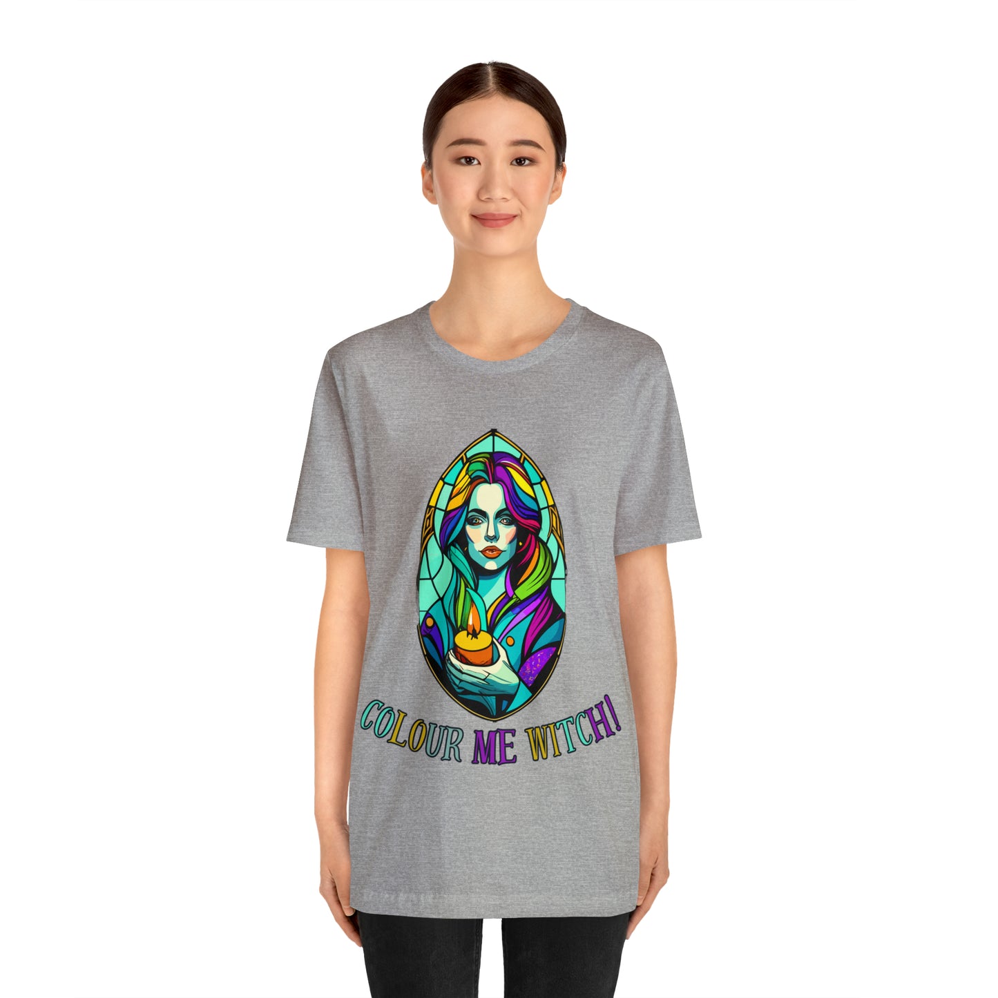 Mystical Witches' Coven: Stained Glass Candlelight T-Shirt | Halloween Vibes Tee