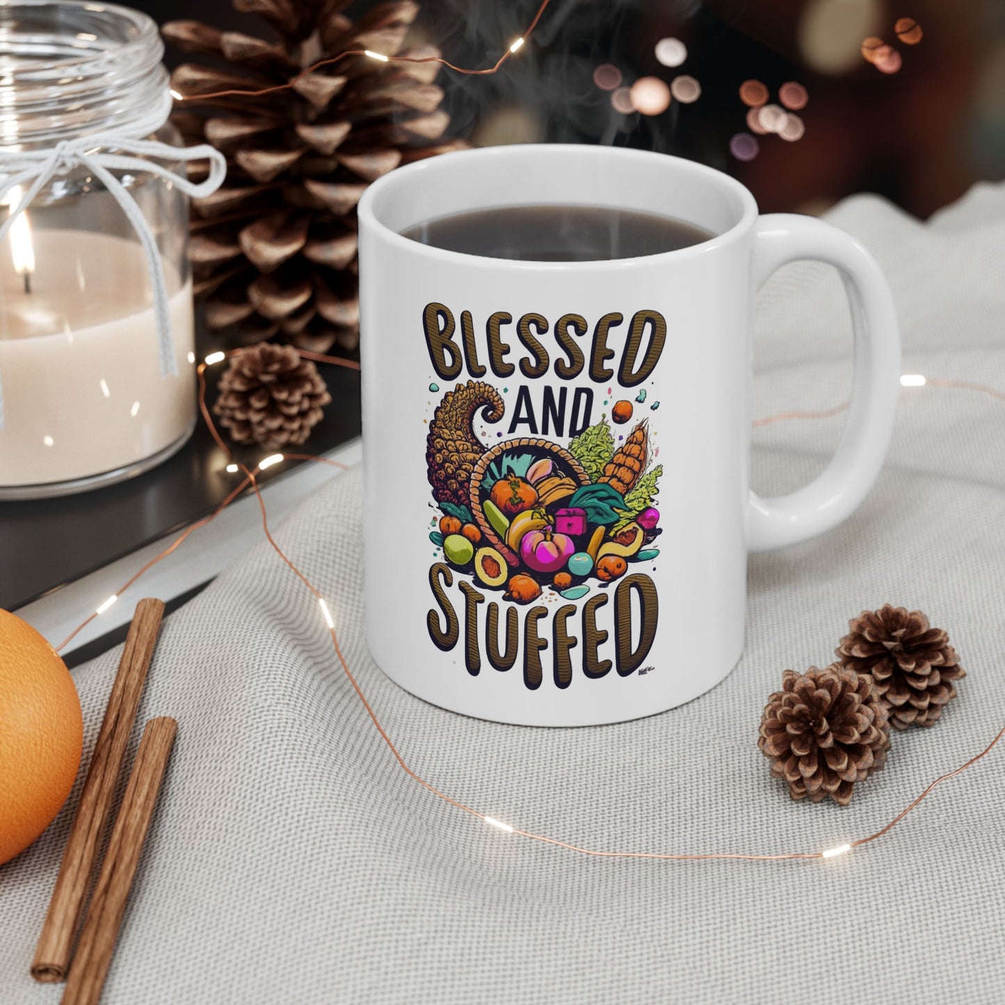 Blessed & Stuffed: Thanksgiving Bounty Mug | Cornucopia Dreams Mugs by Be Like No One (BLN1) - The Store